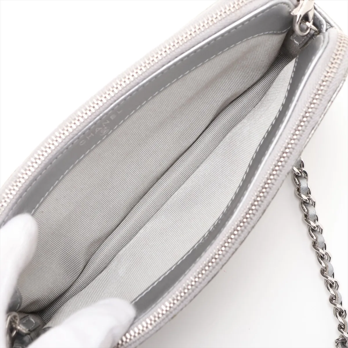 Chevron Patent Leather Chain Shoulder Bag, Silver, Silver Hardware, 25929703, Serial Number 25 — view 6