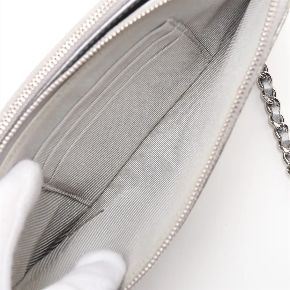 Chevron Patent Leather Chain Shoulder Bag, Silver, Silver Hardware, 25929703, Serial Number 25 — view 7