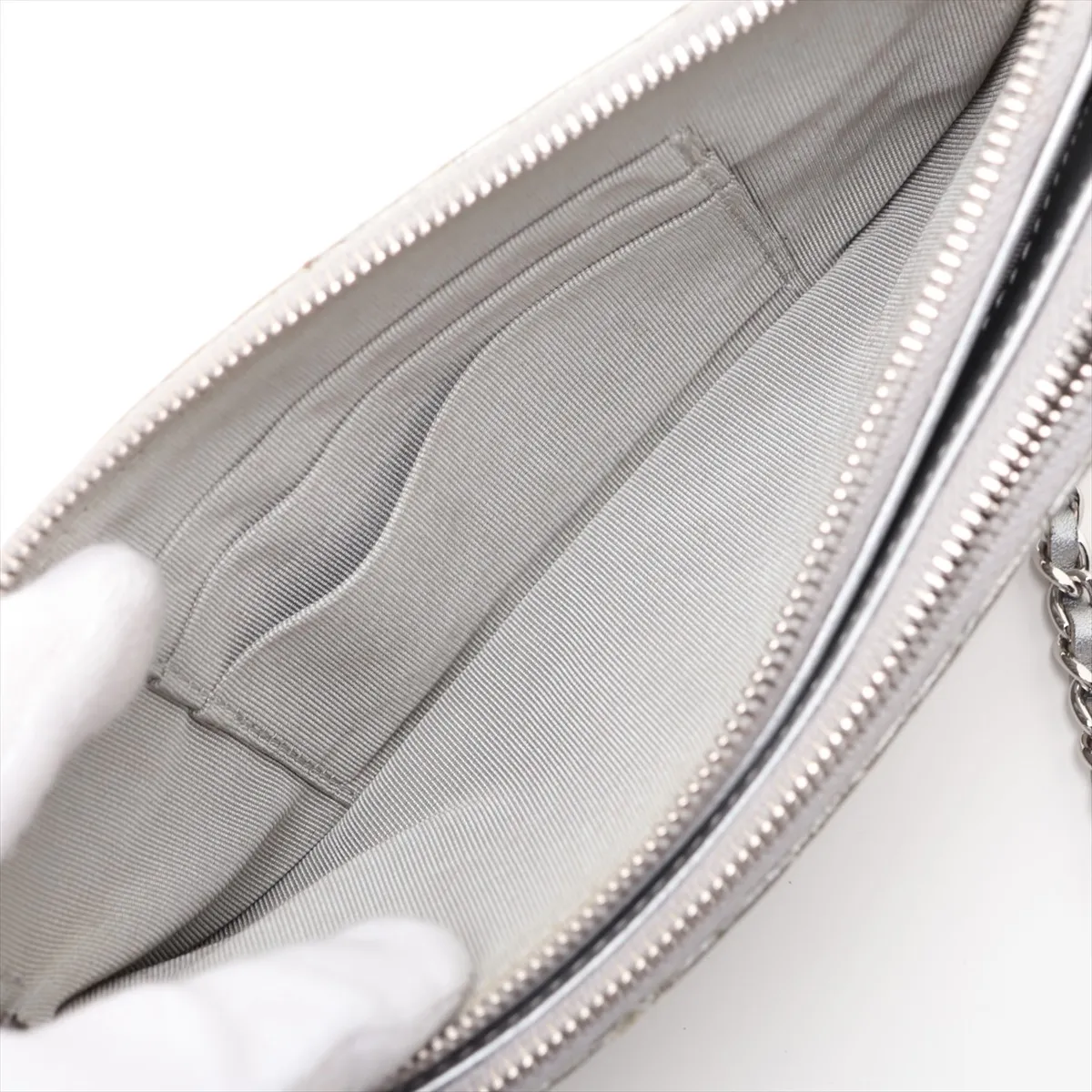 Chevron Patent Leather Chain Shoulder Bag, Silver, Silver Hardware, 25929703, Serial Number 25 — view 8