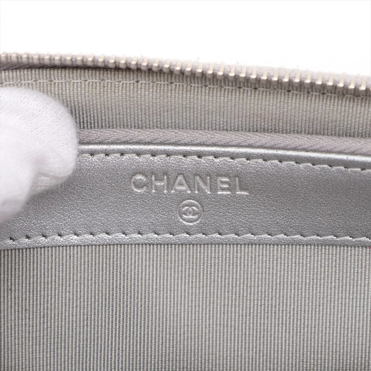 Chevron Patent Leather Chain Shoulder Bag, Silver, Silver Hardware, 25929703, Serial Number 25 — view 9
