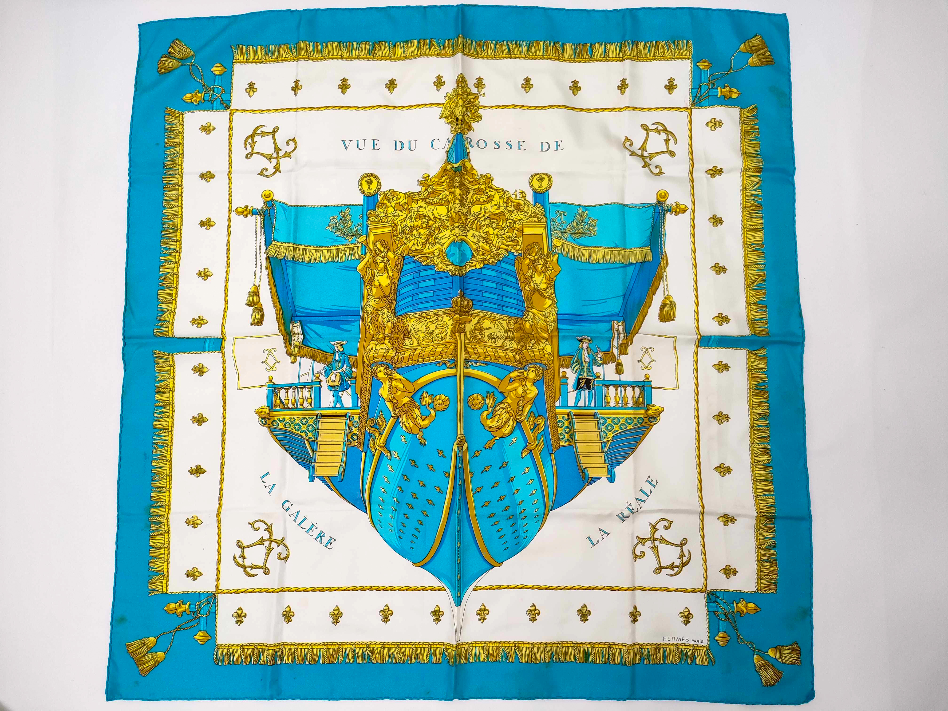 Carre 90 VUE DU CARROSSE DE LA GALERE LA REALE Hugo Gricker Silk Blue Other Accessories