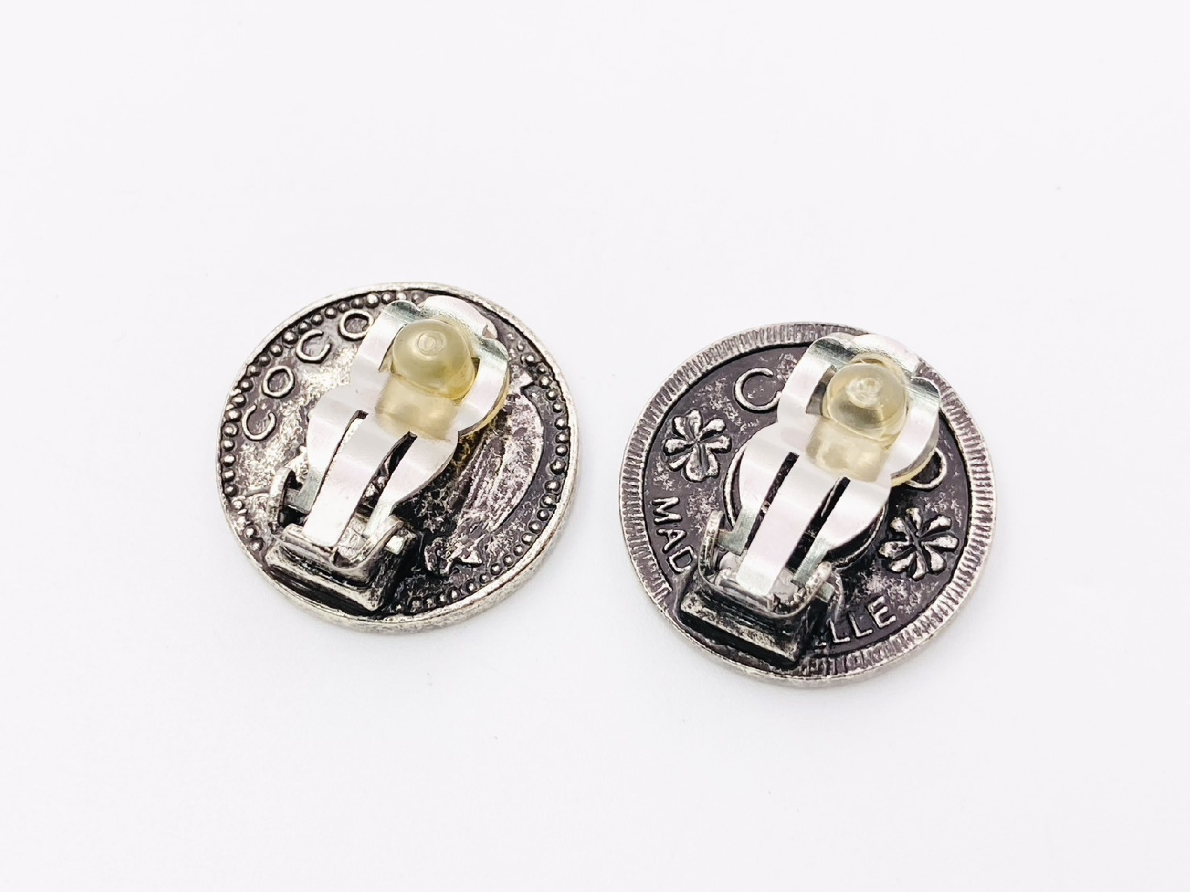 Coco Mark Mademoiselle Medal Medallion Round Earrings, Silver, 03P Earrings — view 2