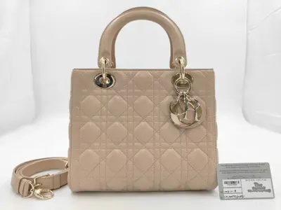 Christian Lady Dior Medium Beige Handbag
