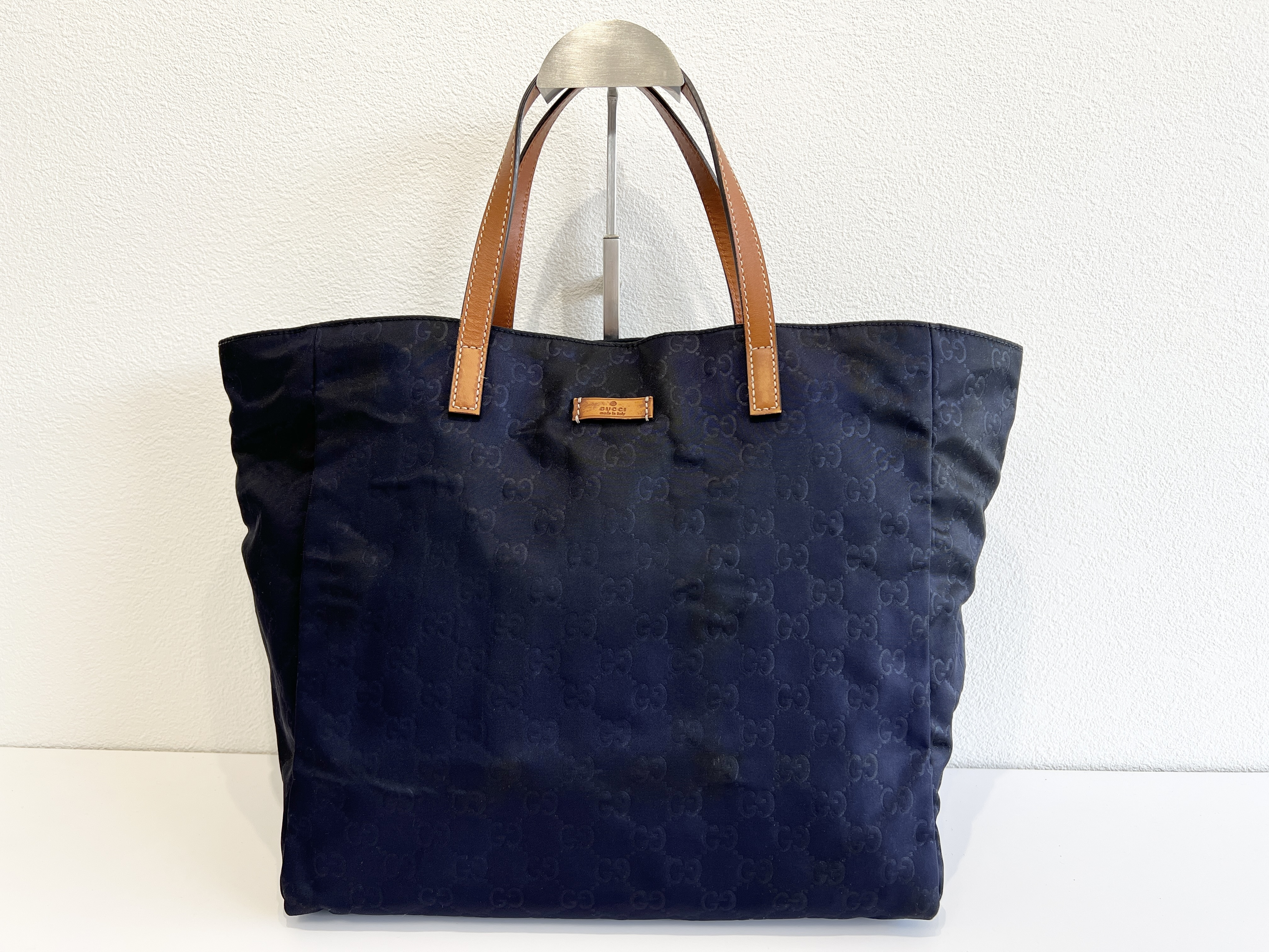 GG Logo Nylon Leather Handbag Tote Bag