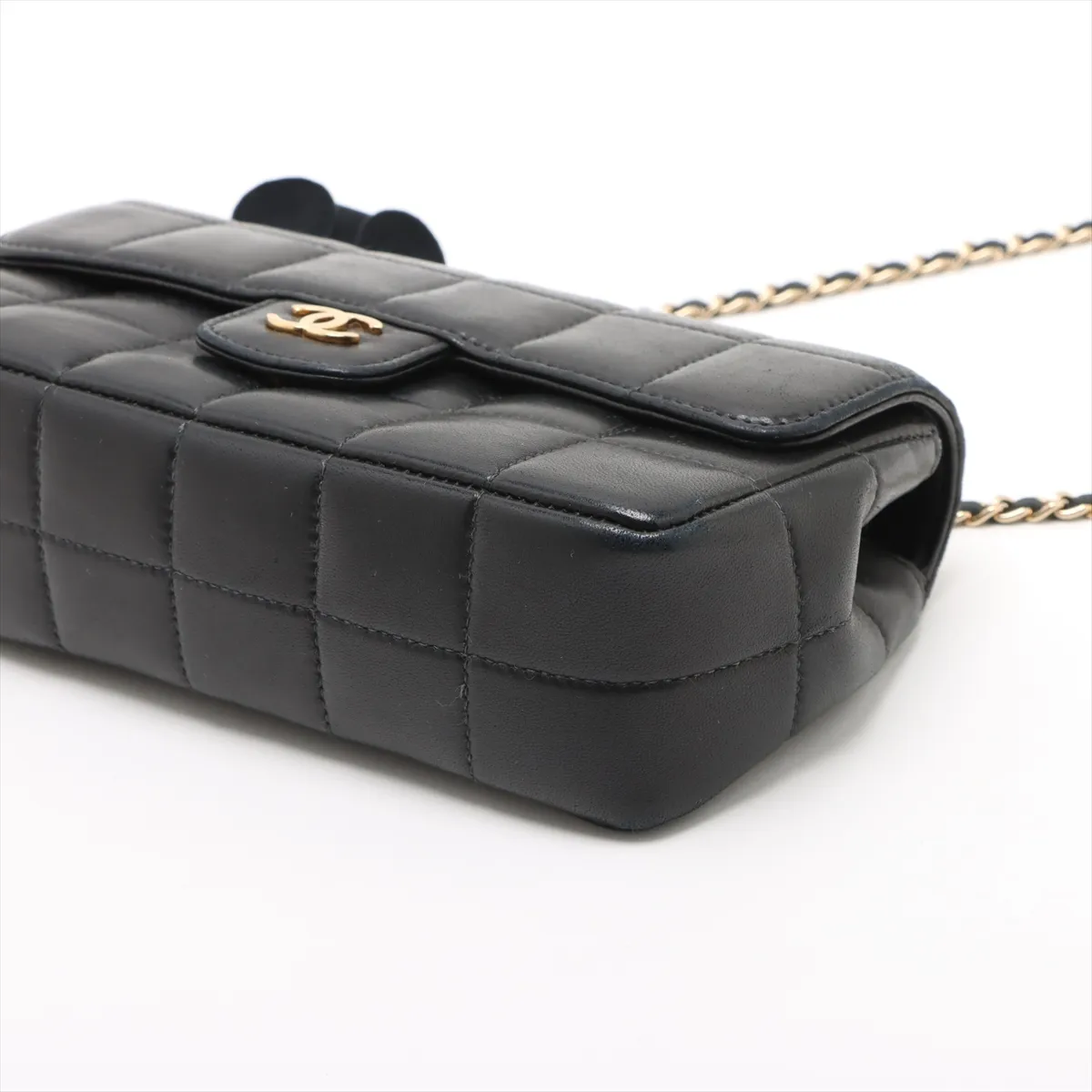 Chocolate Bar Lambskin Chain Shoulder Bag Camellia Black Gold Hardware 9364422 No. 9 — view 3