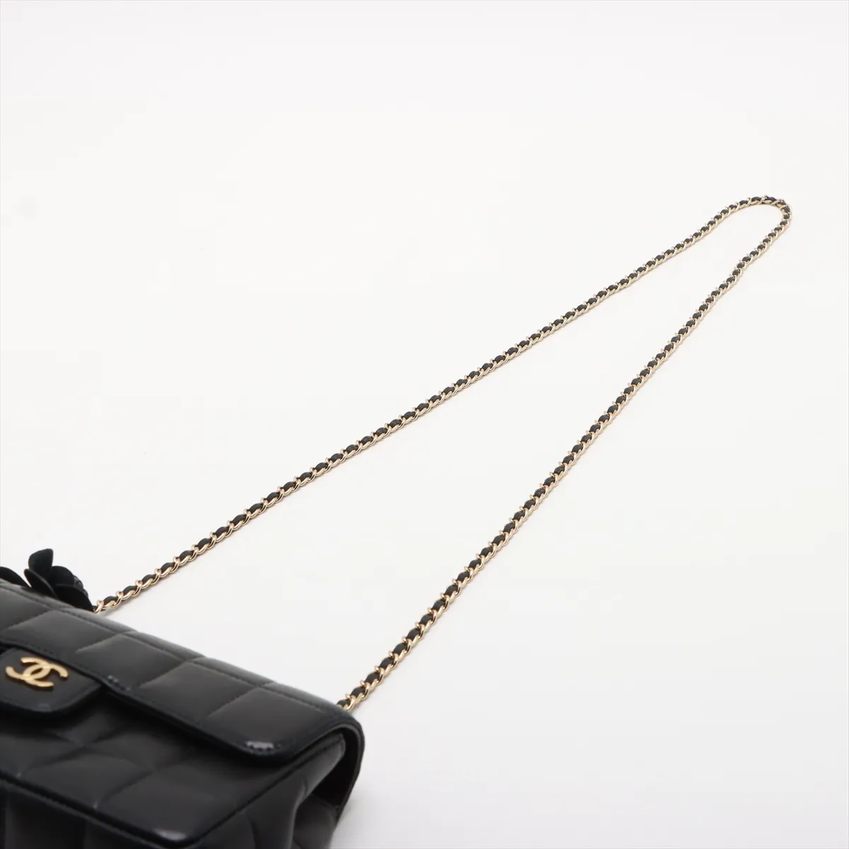 Chocolate Bar Lambskin Chain Shoulder Bag Camellia Black Gold Hardware 9364422 No. 9 — view 5