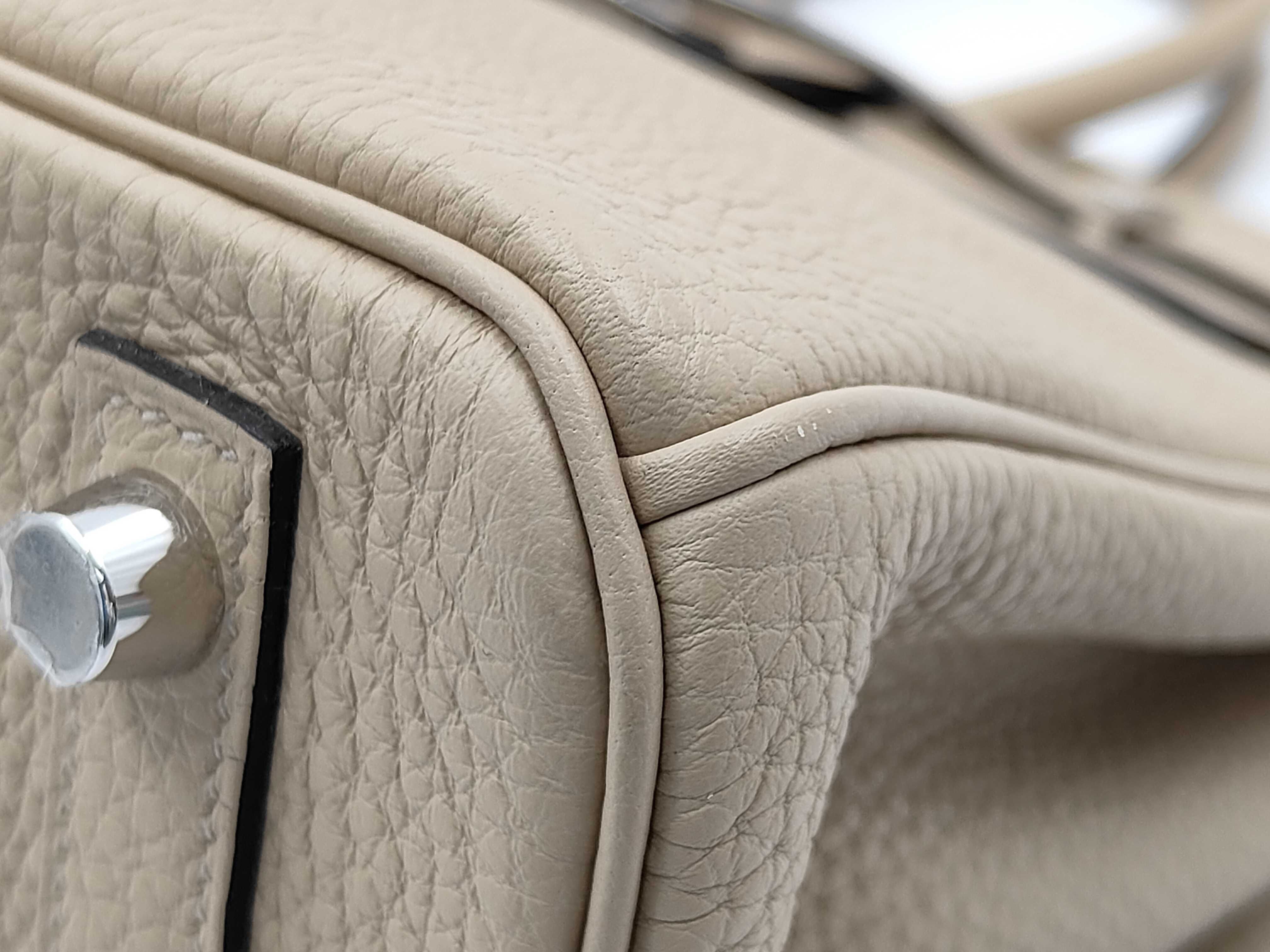 Birkin 25 handbag, beige with red interior, silver hardware, U stamp. — view 5