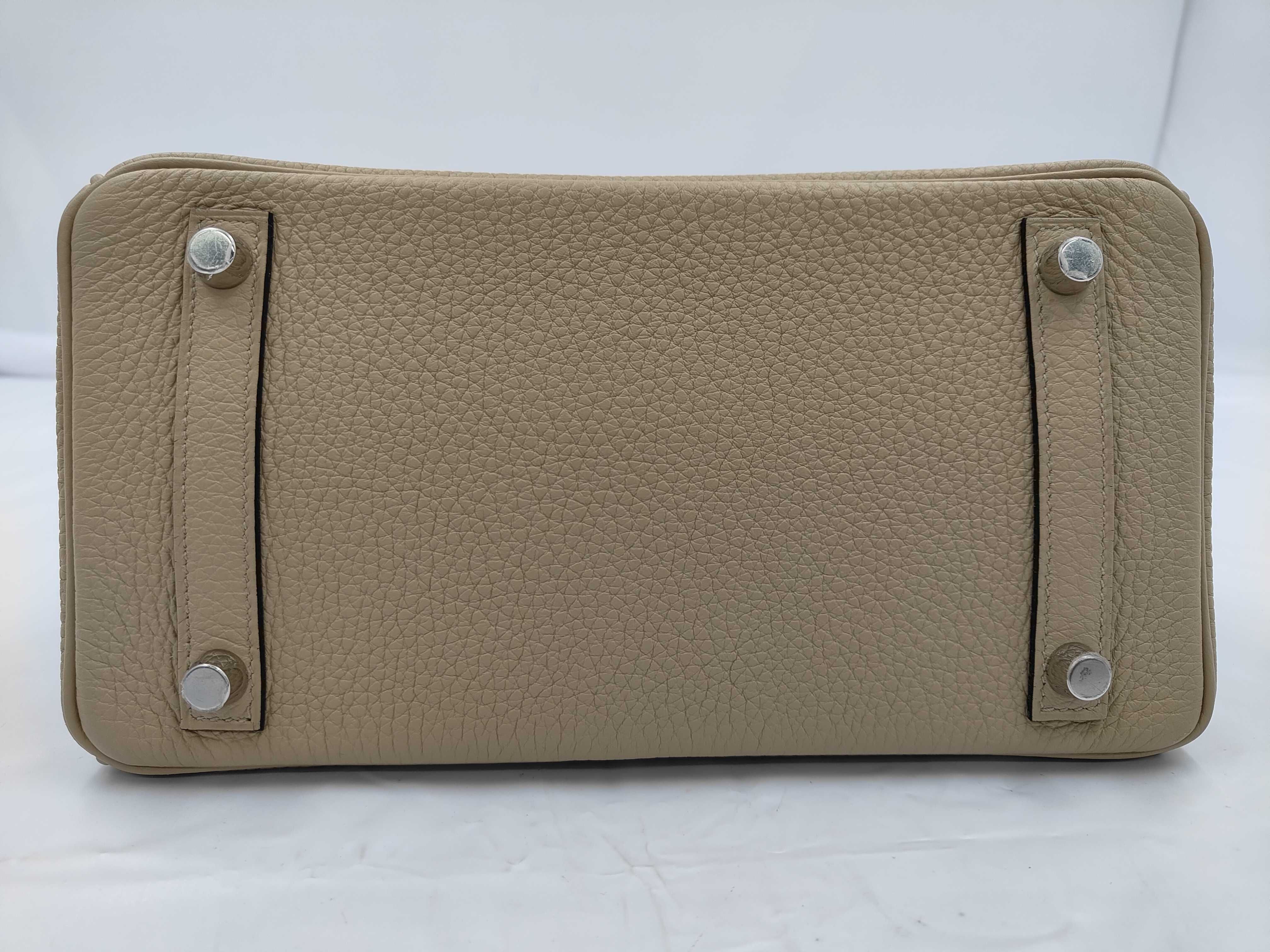 Birkin 25 handbag, beige with red interior, silver hardware, U stamp. — view 6