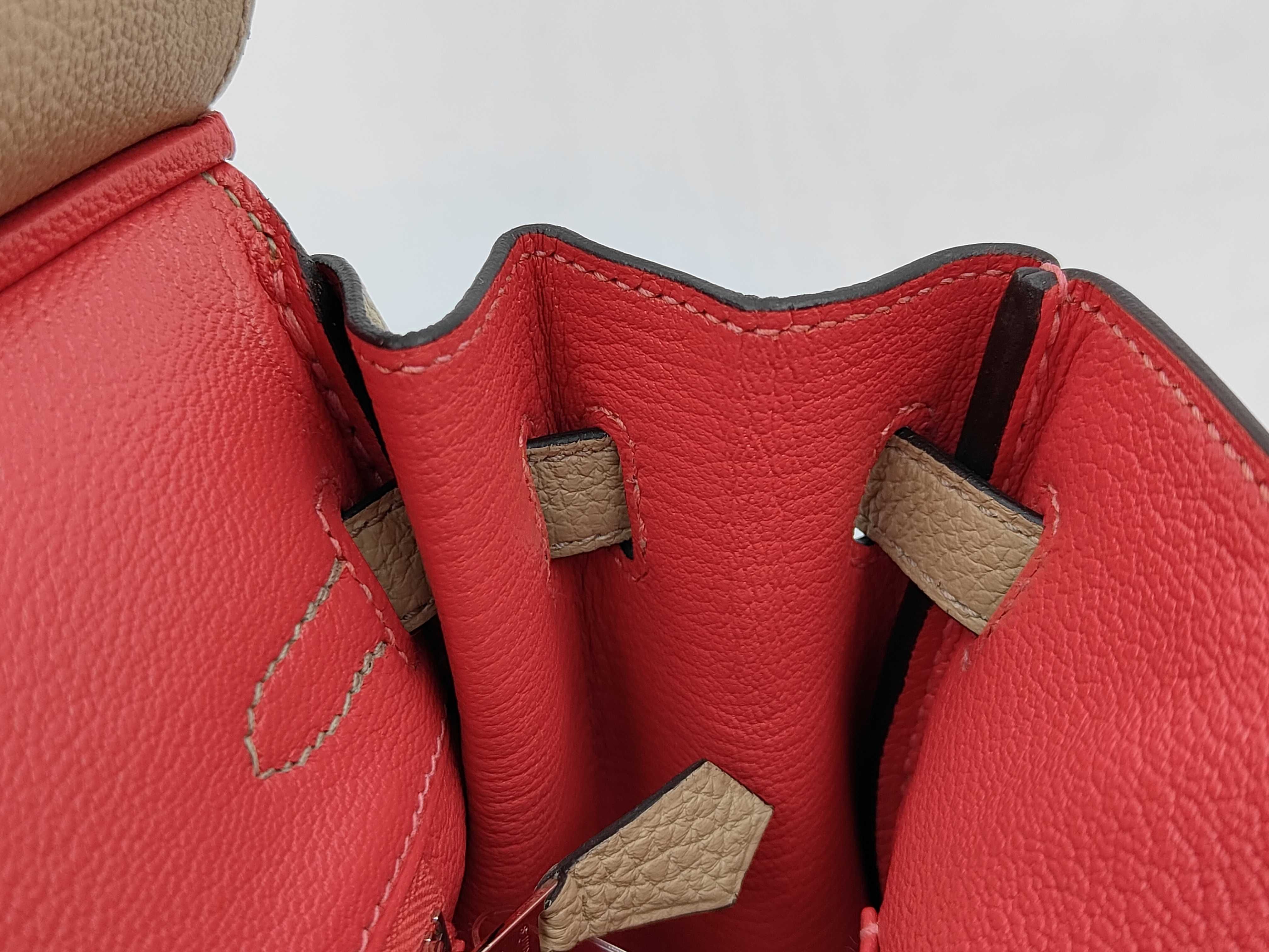 Birkin 25 handbag, beige with red interior, silver hardware, U stamp. — view 7