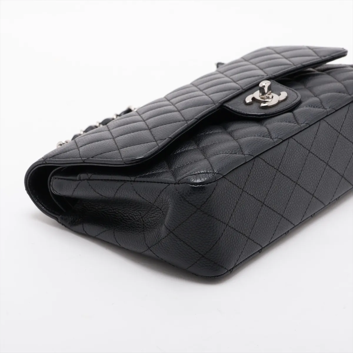 [Individually packaged] Chanel Matelassé 25 Caviar Skin Double Flap Double Chain Bag, Black with Silver Hardware, 12020760, Series 12, A01112 — view 4