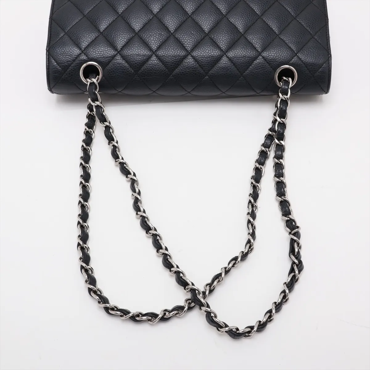 [Individually packaged] Chanel Matelassé 25 Caviar Skin Double Flap Double Chain Bag, Black with Silver Hardware, 12020760, Series 12, A01112 — view 5