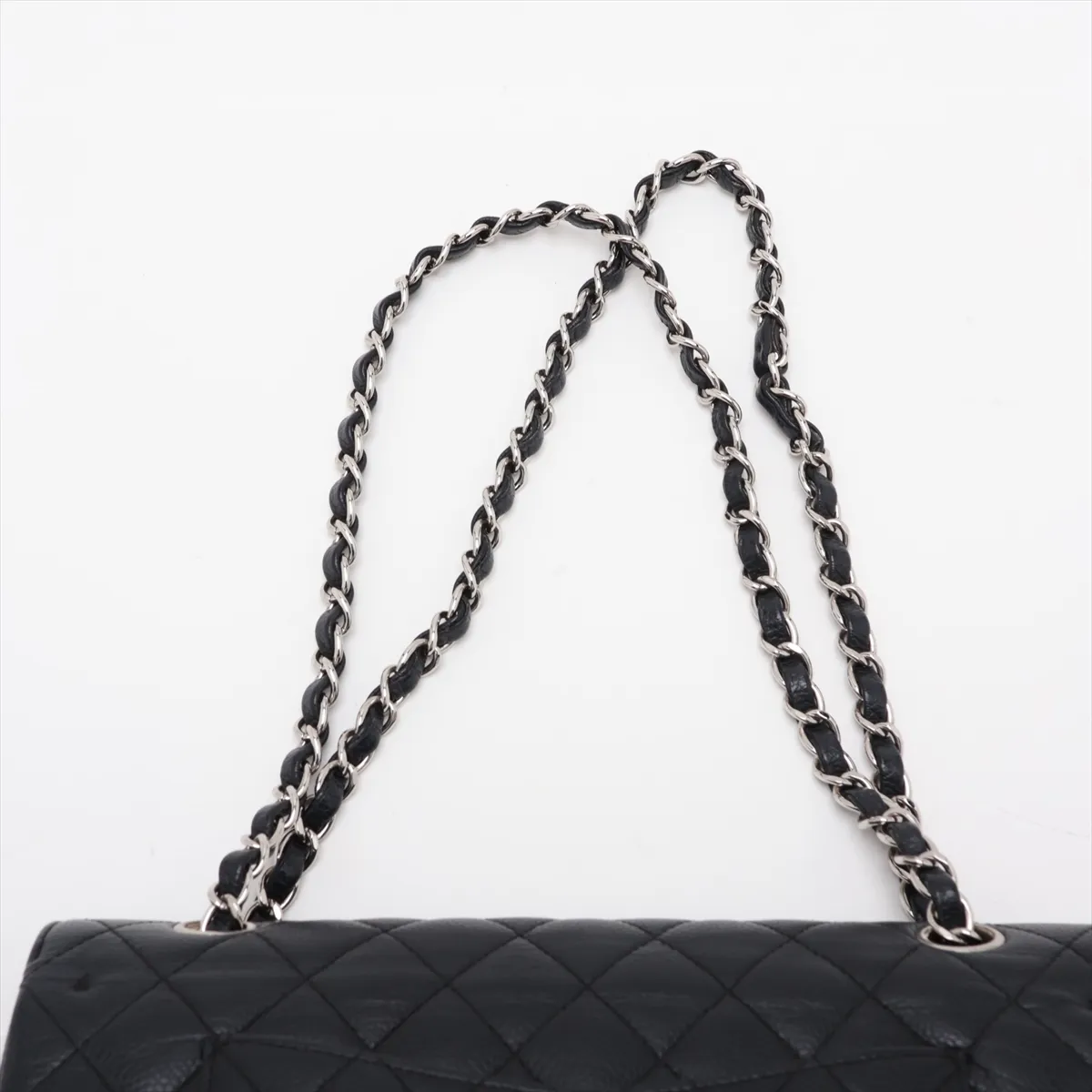 [Individually packaged] Chanel Matelassé 25 Caviar Skin Double Flap Double Chain Bag, Black with Silver Hardware, 12020760, Series 12, A01112 — view 6