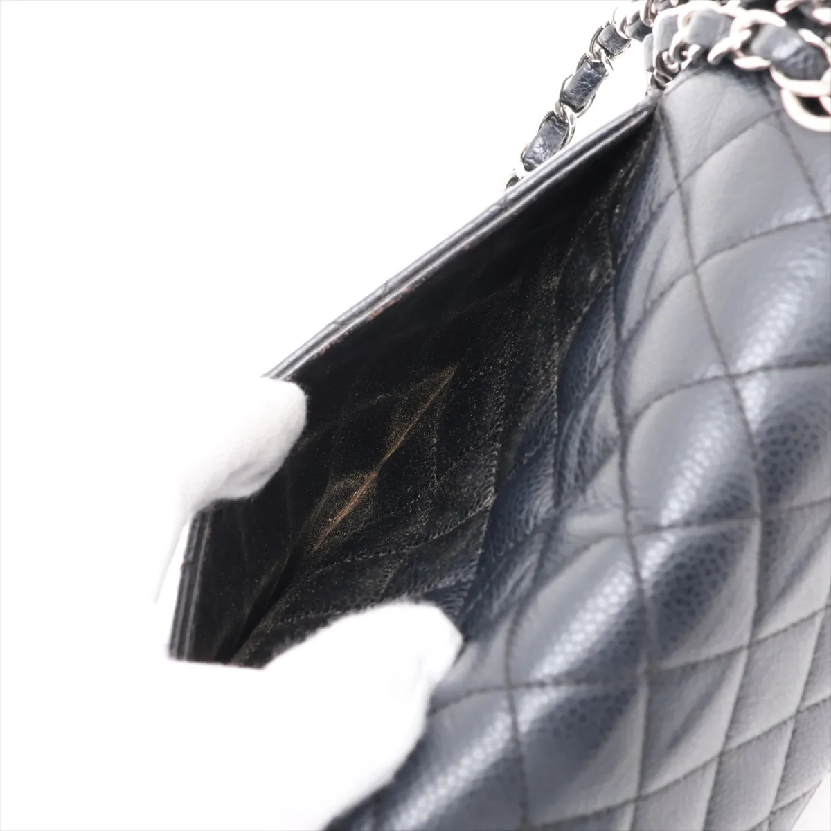 [Individually packaged] Chanel Matelassé 25 Caviar Skin Double Flap Double Chain Bag, Black with Silver Hardware, 12020760, Series 12, A01112 — view 9