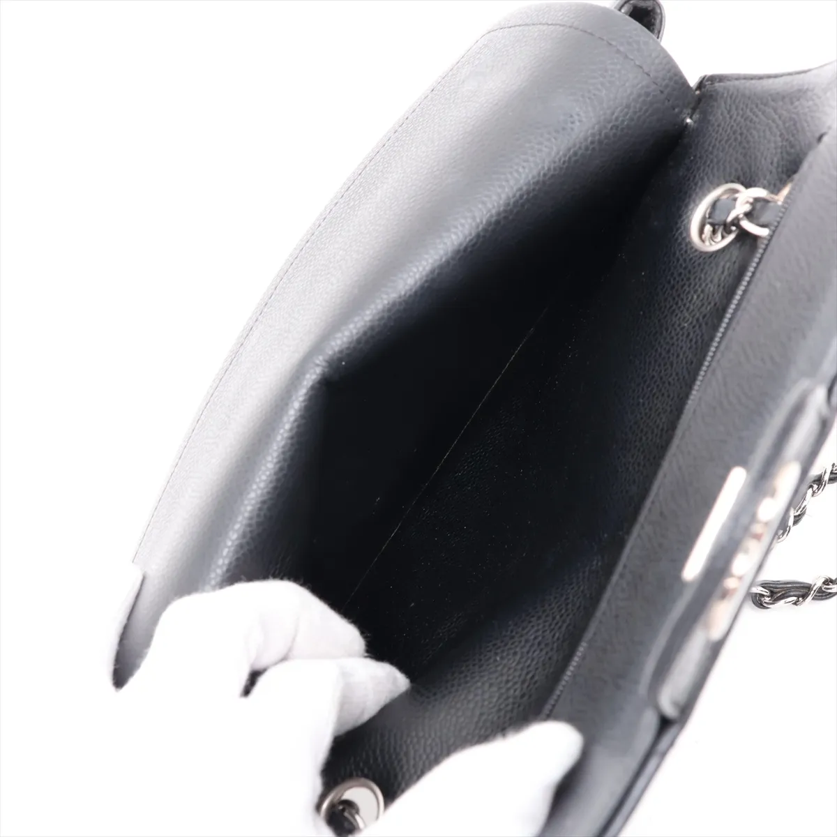 [Individually packaged] Chanel Matelassé 25 Caviar Skin Double Flap Double Chain Bag, Black with Silver Hardware, 12020760, Series 12, A01112 — view 10
