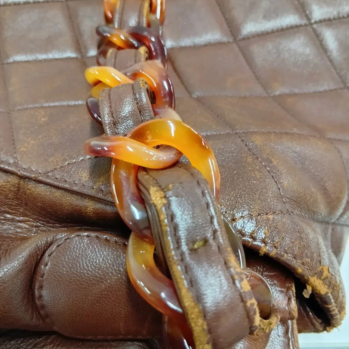Matelassé Lambskin Chain Shoulder Bag, Tortoiseshell Brown with Gold Hardware, Item No. 3446722 (Serial No. 3) — view 13