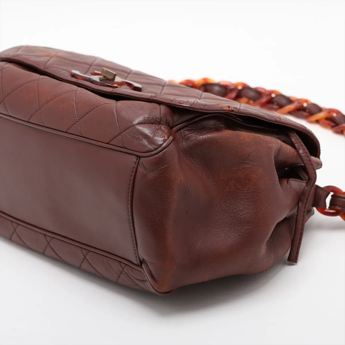 Matelassé Lambskin Chain Shoulder Bag, Tortoiseshell Brown with Gold Hardware, Item No. 3446722 (Serial No. 3) — view 3