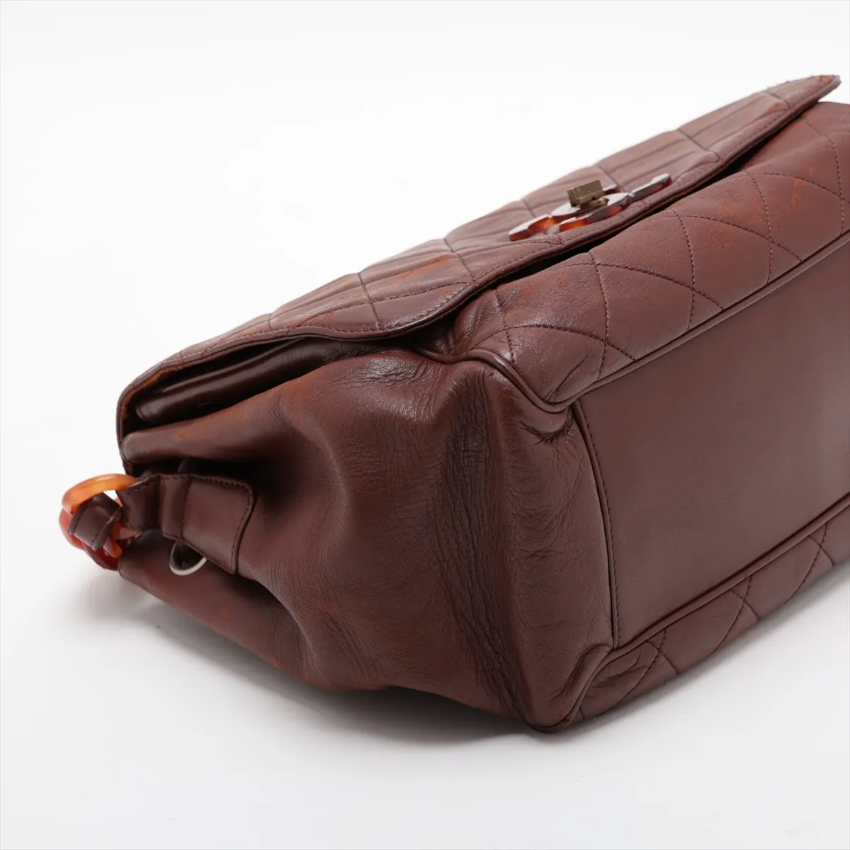 Matelassé Lambskin Chain Shoulder Bag, Tortoiseshell Brown with Gold Hardware, Item No. 3446722 (Serial No. 3) — view 4