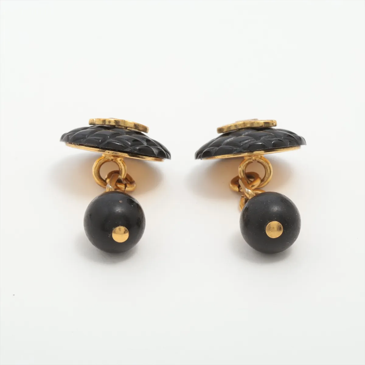 Coco Mark Matelassé 94P Cufflinks, GP x Resin, Black x Gold. Shows signs of wear, — view 2