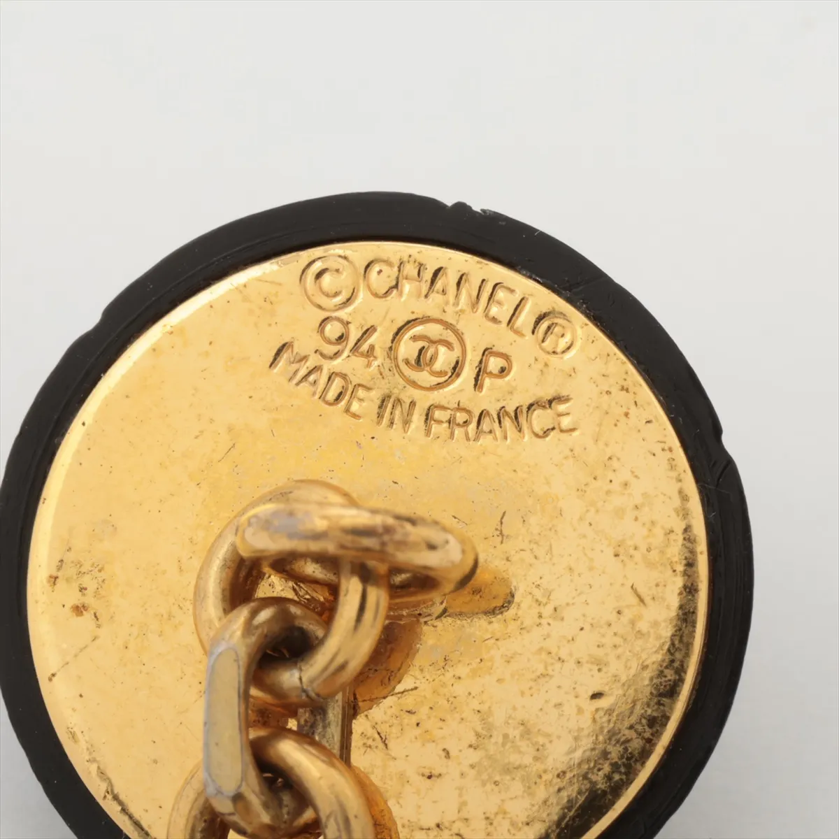 Coco Mark Matelassé 94P Cufflinks, GP x Resin, Black x Gold. Shows signs of wear, — view 3