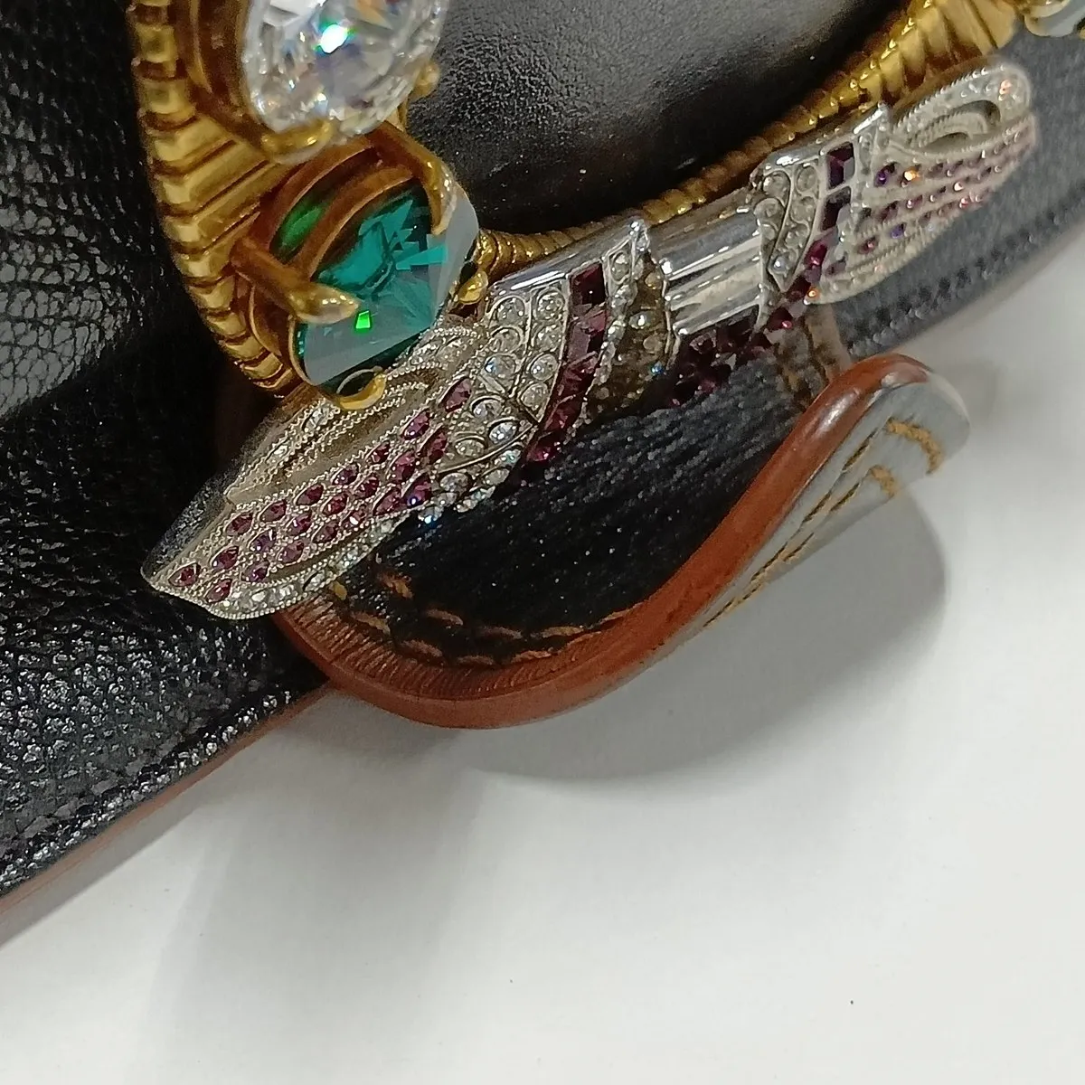 Lady Madras Leather x Rhinestone Shoulder Bag, Black — view 11