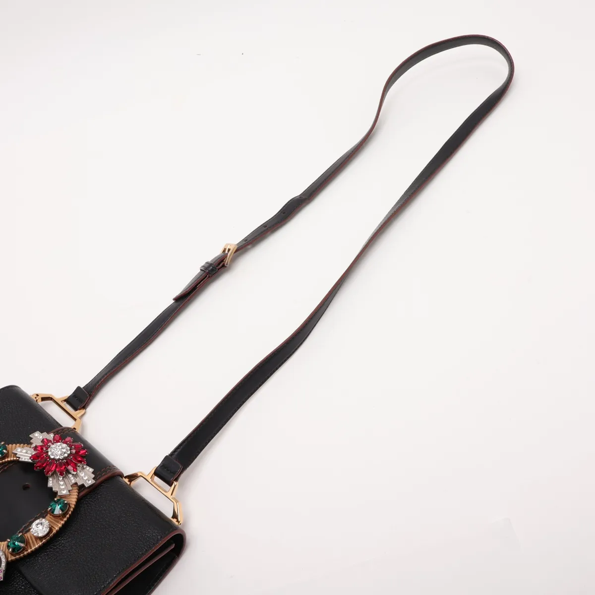 Lady Madras Leather x Rhinestone Shoulder Bag, Black — view 5