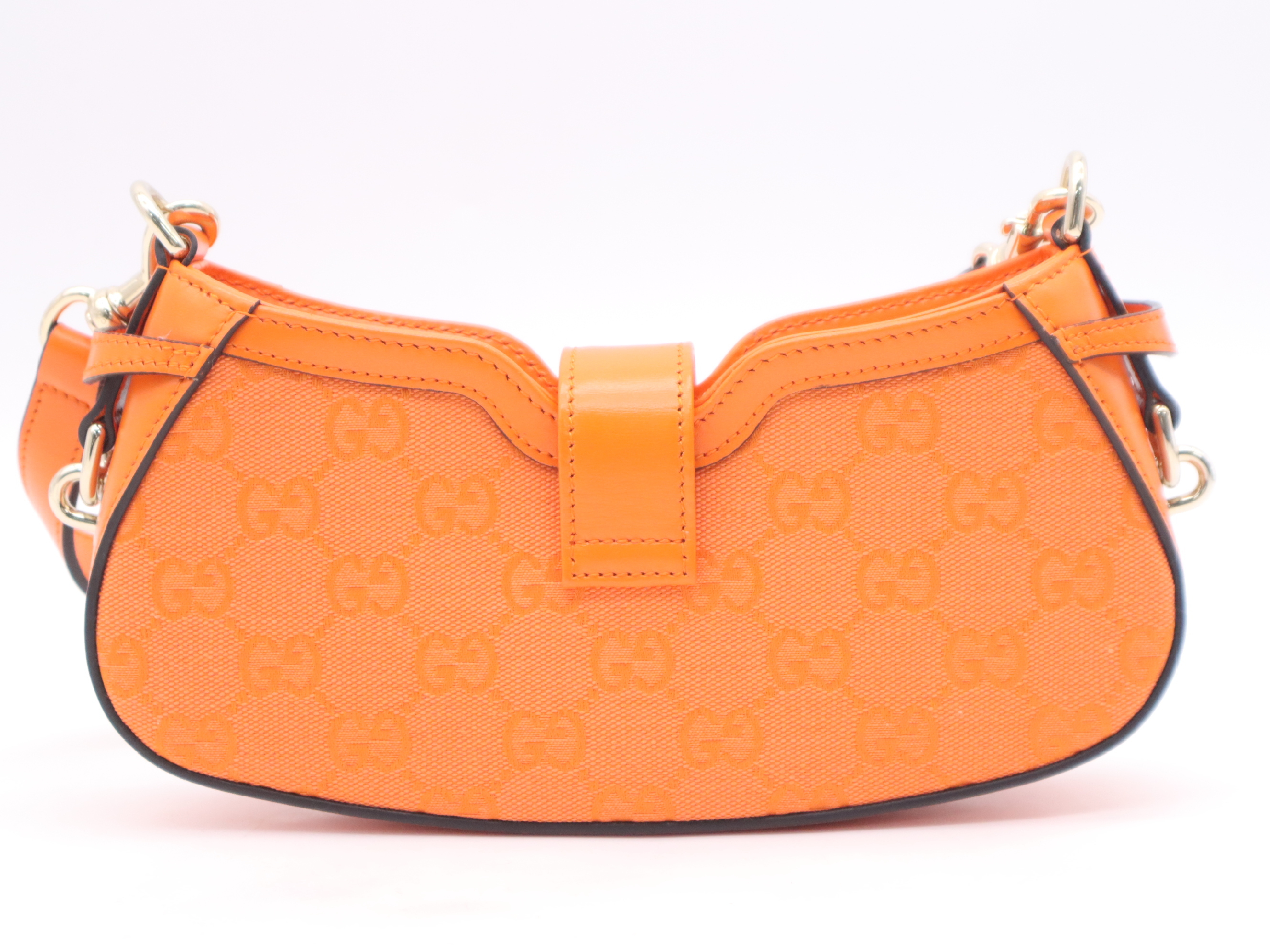 786035GG Canvas Moon Side Shoulder Bag with Strap and Dust Bag, Orange — view 2