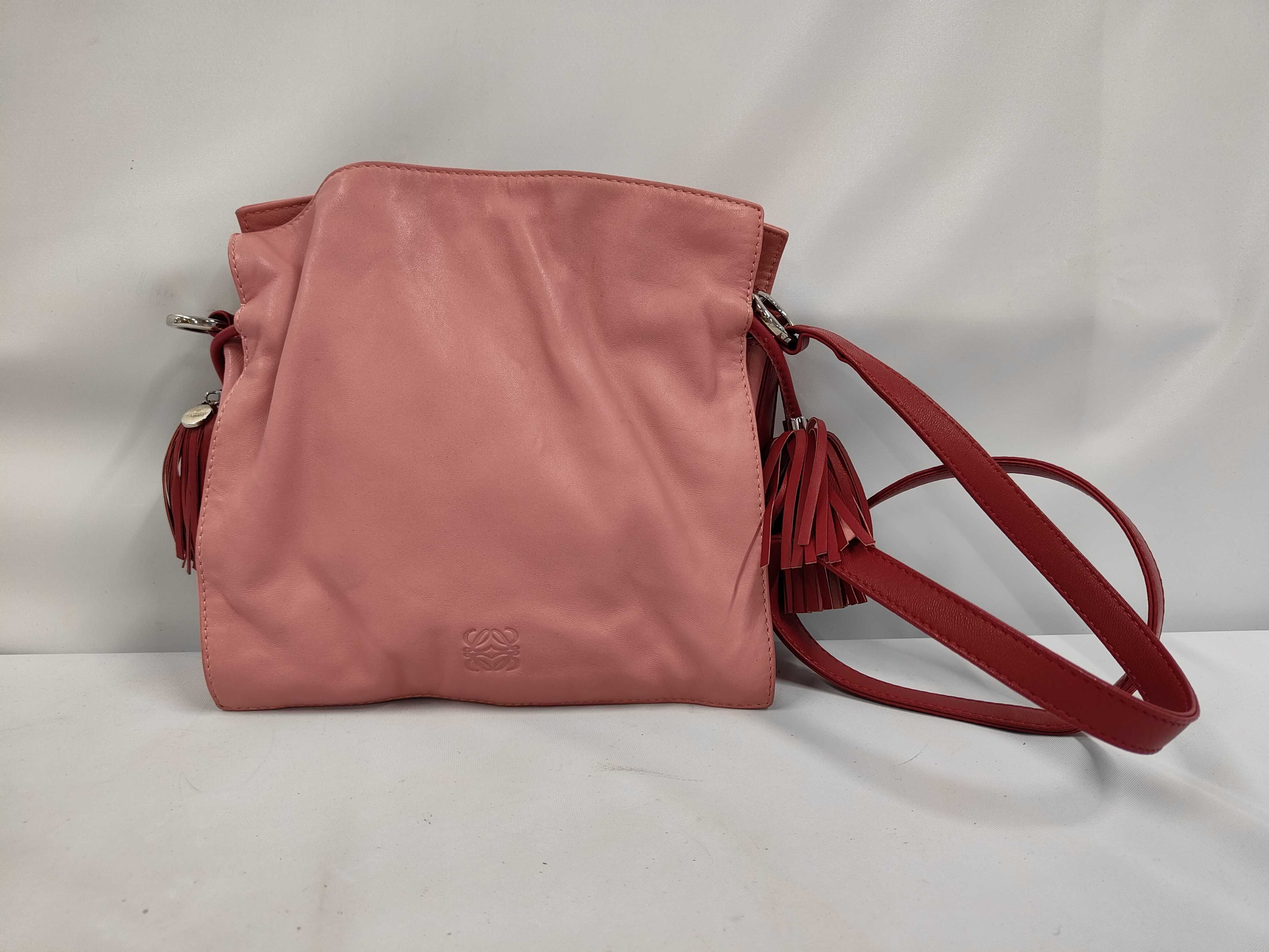 Flamenco Shoulder Bag, Tassel, Leather, Bicolor, Pink and Red Shoulder Bag