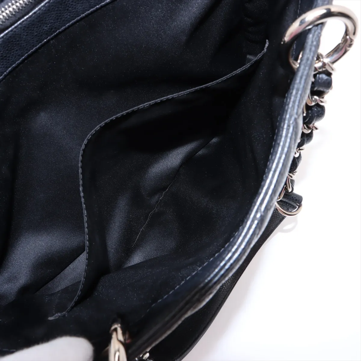GST Caviar Skin Chain Tote Bag, Black with Silver Hardware, 13555207, serial number in the 13 range. — view 11