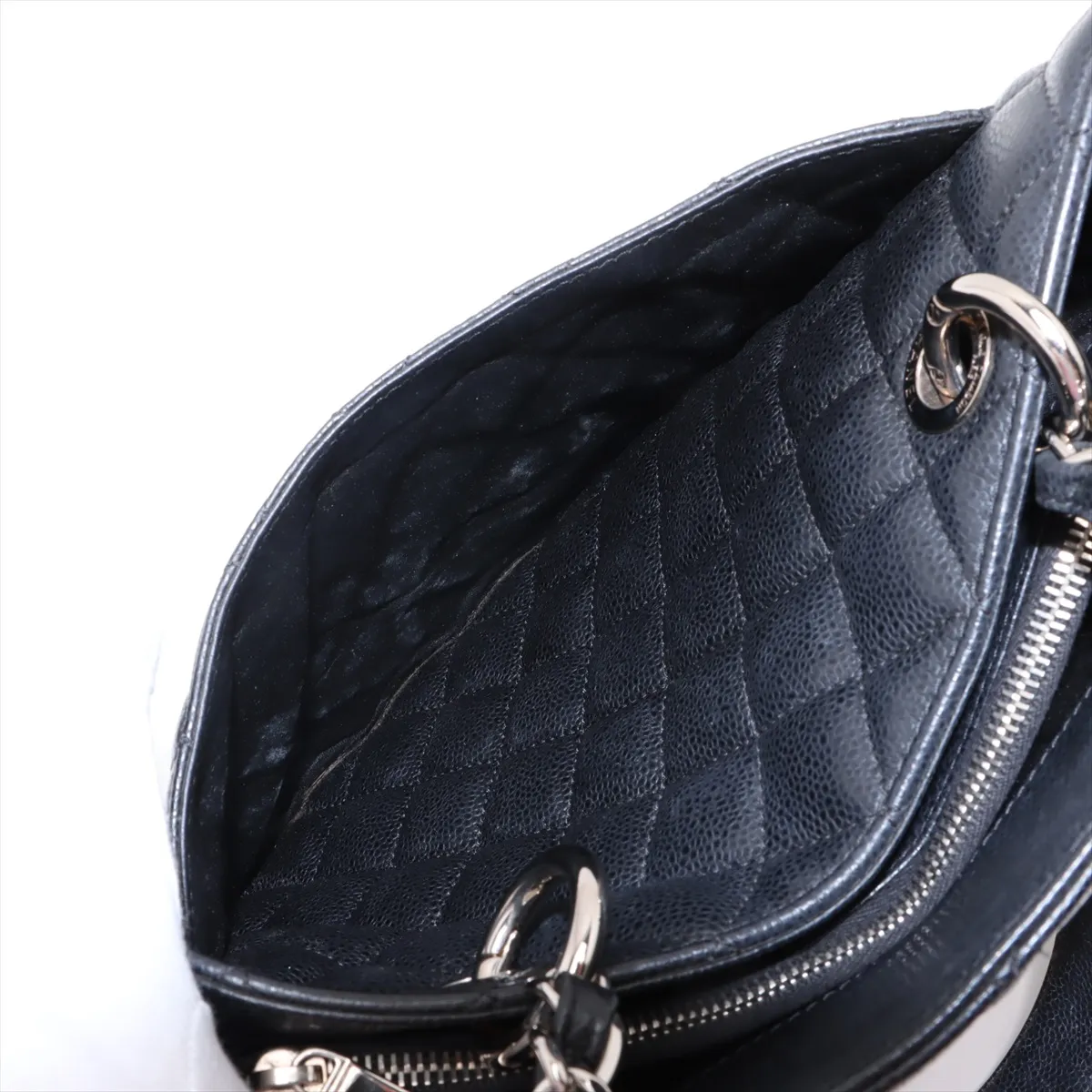 GST Caviar Skin Chain Tote Bag, Black with Silver Hardware, 13555207, serial number in the 13 range. — view 12