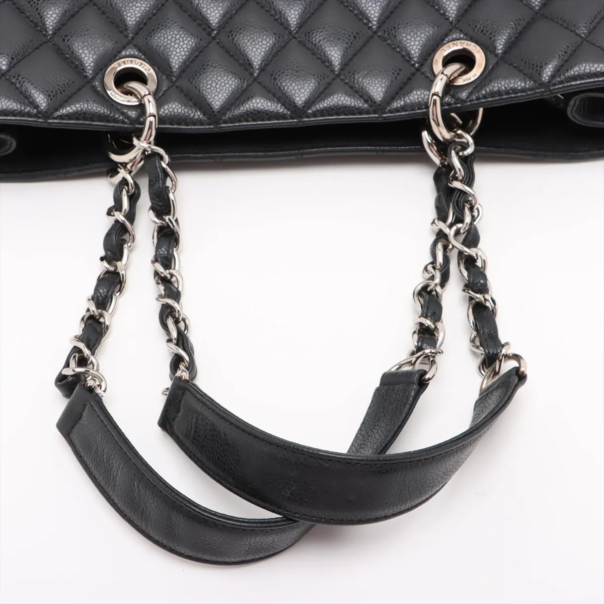 GST Caviar Skin Chain Tote Bag, Black with Silver Hardware, 13555207, serial number in the 13 range. — view 5