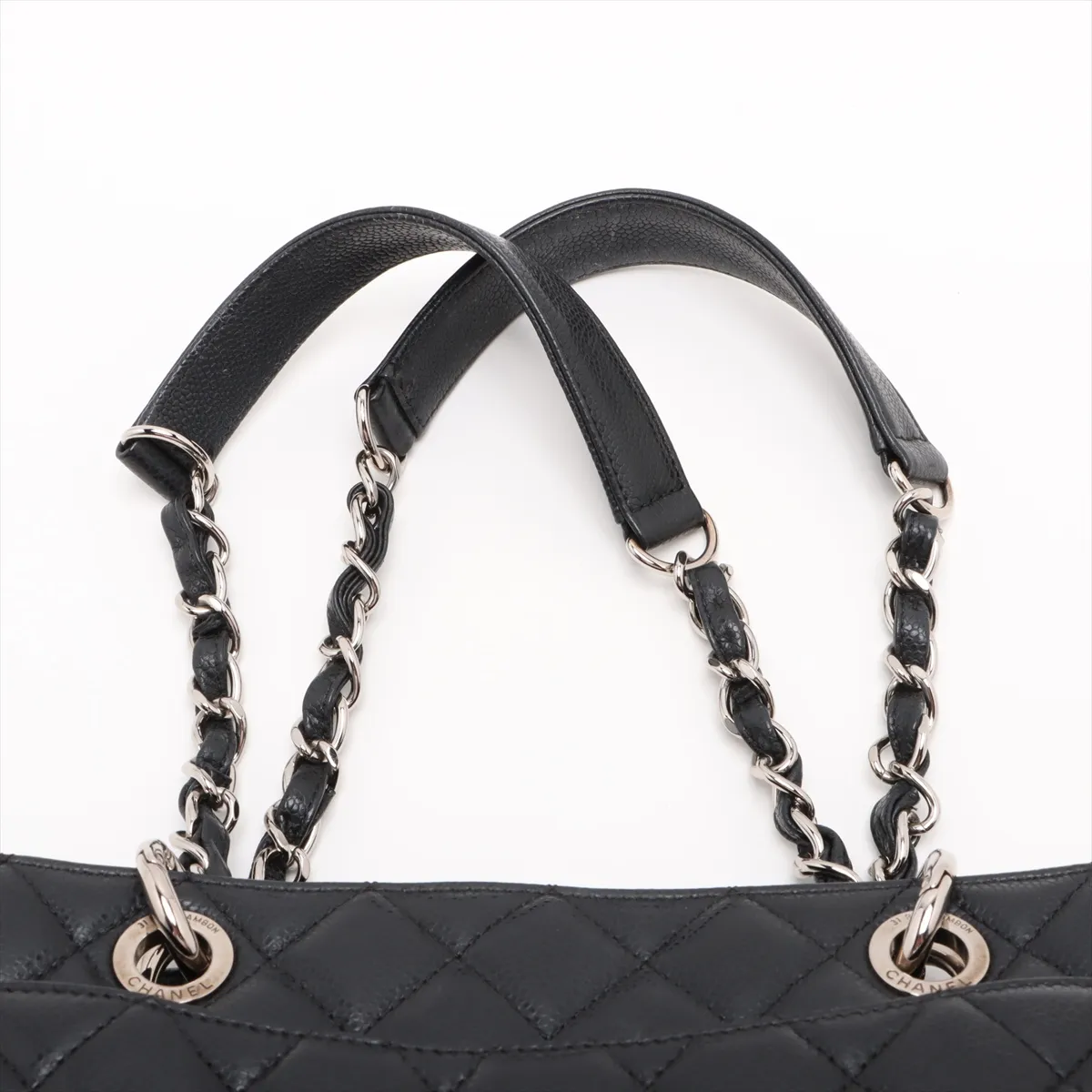 GST Caviar Skin Chain Tote Bag, Black with Silver Hardware, 13555207, serial number in the 13 range. — view 6