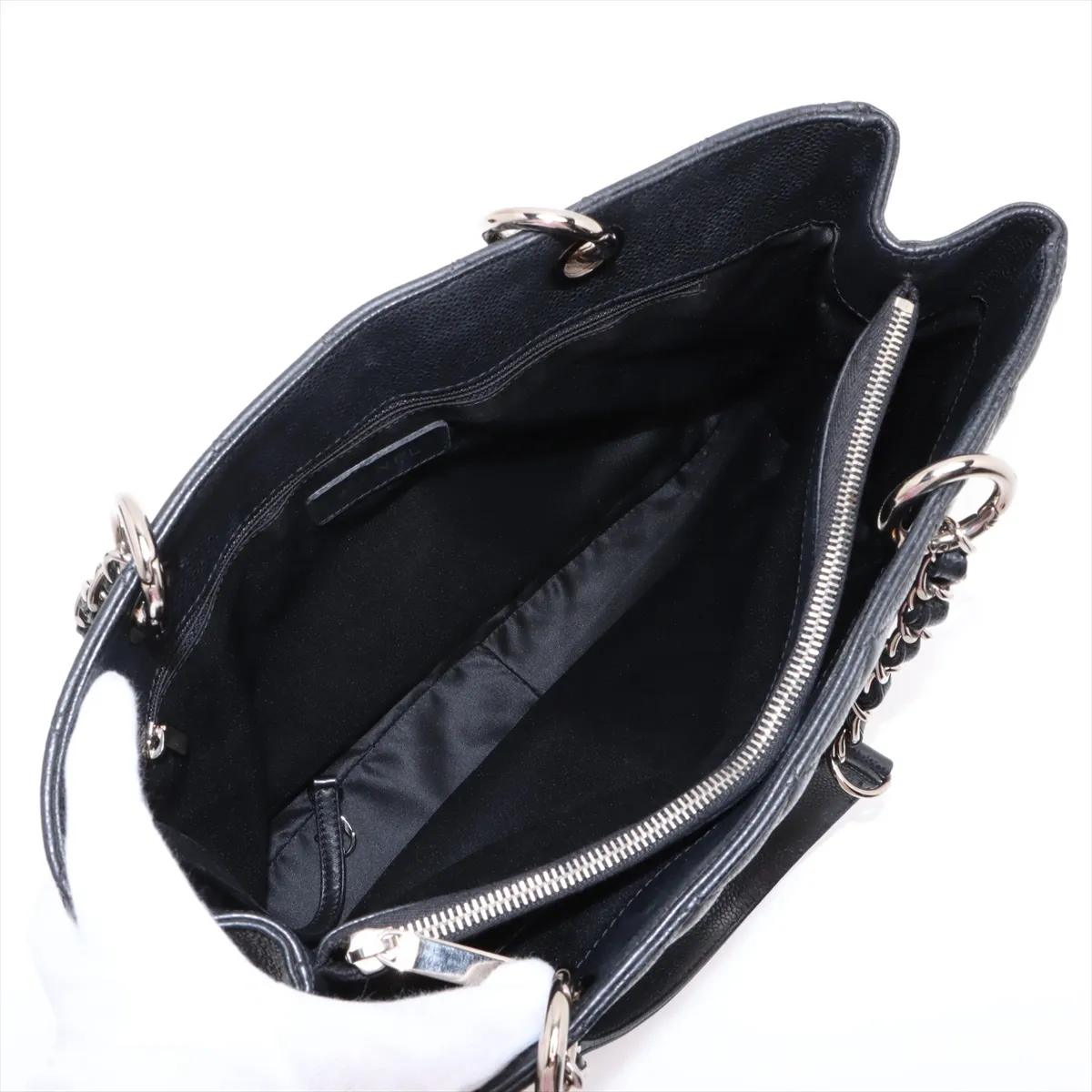 GST Caviar Skin Chain Tote Bag, Black with Silver Hardware, 13555207, serial number in the 13 range. — view 7