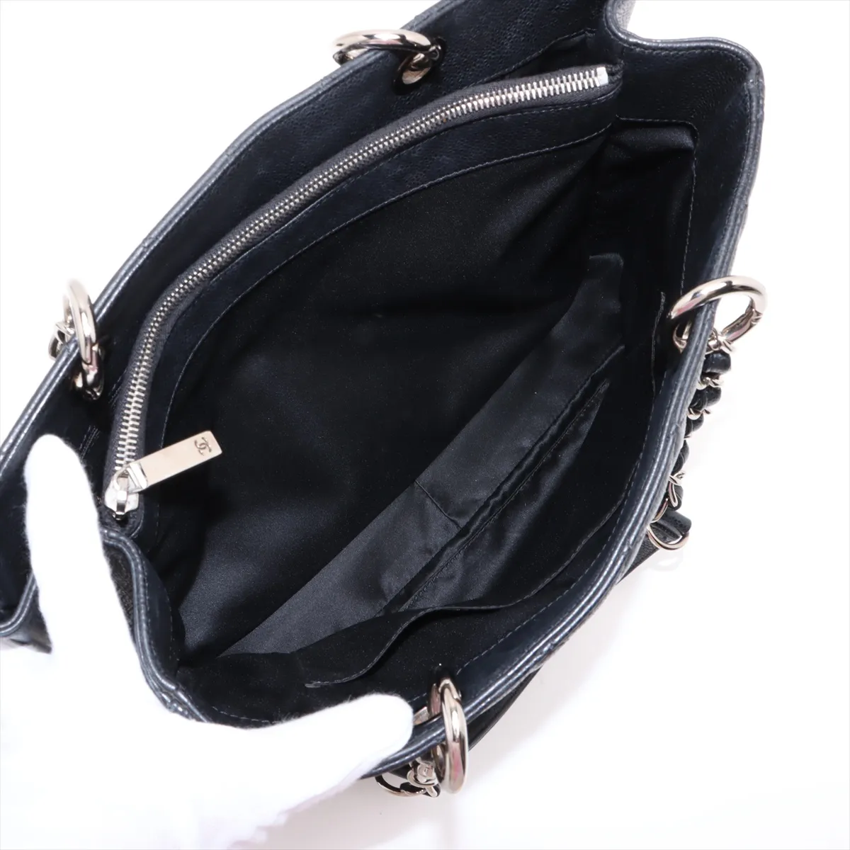 GST Caviar Skin Chain Tote Bag, Black with Silver Hardware, 13555207, serial number in the 13 range. — view 10