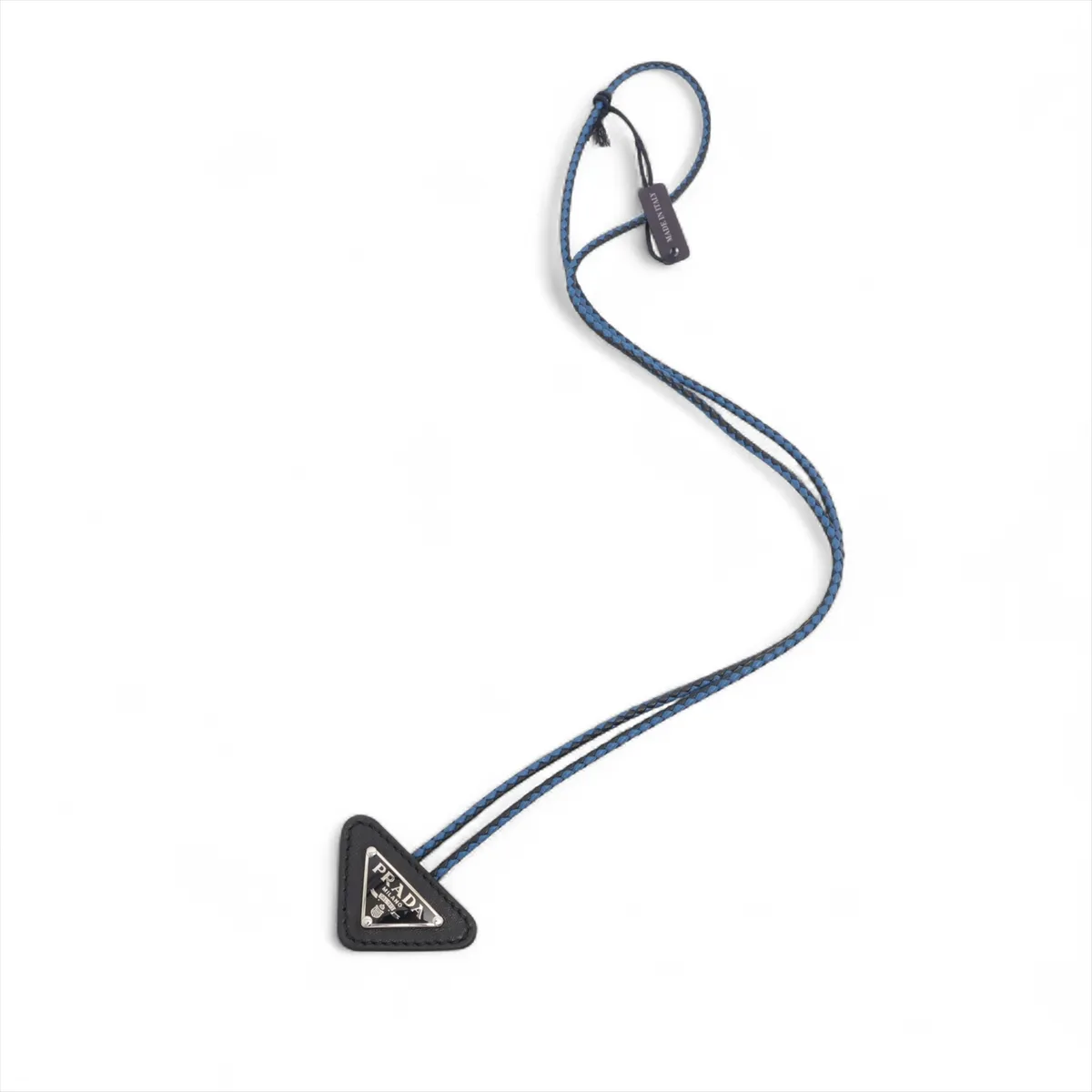 Triangle Logo Loop Tie, Leather, Black x Blue, with some wear and tear.