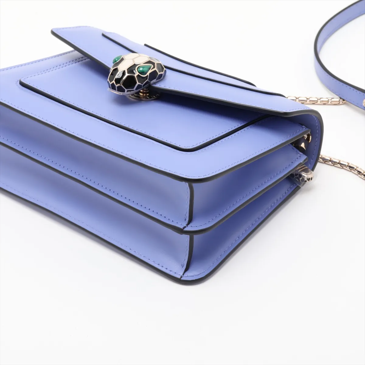 Serpenti Leather Chain Shoulder Bag, Purple, with Mirror — view 3