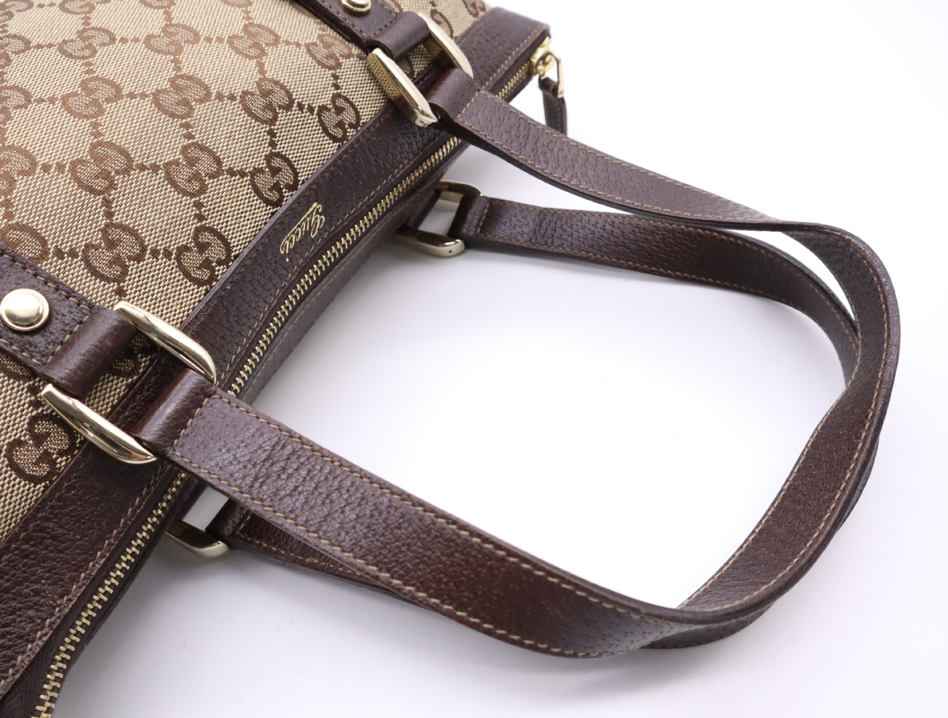141471 Canvas x Leather GG Canvas Tote Bag Brown Gold Hardware with Dust Bag — view 12