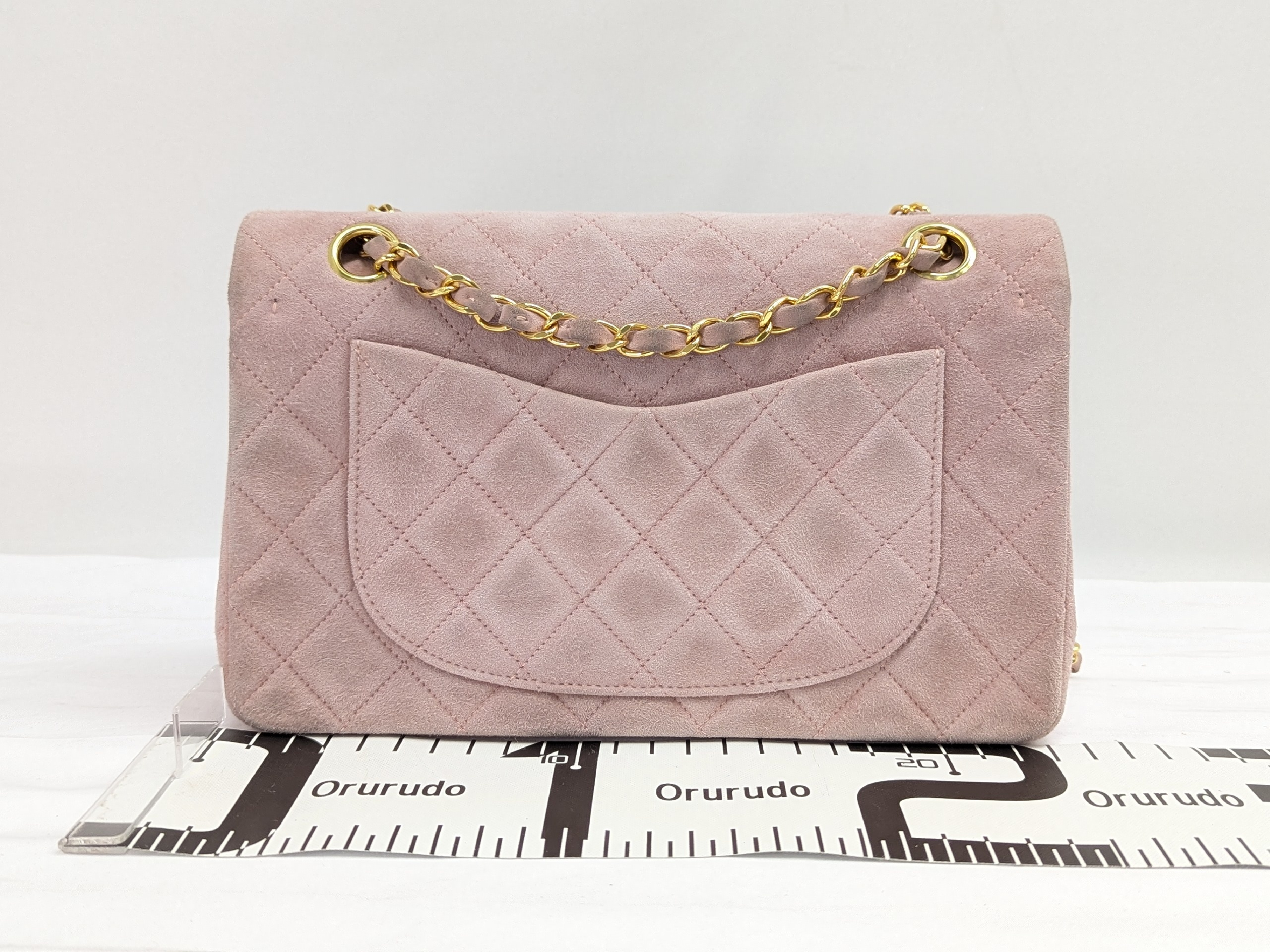 Suede Double Flap Shoulder Bag, Size 23, Pink, Series 2 — view 2