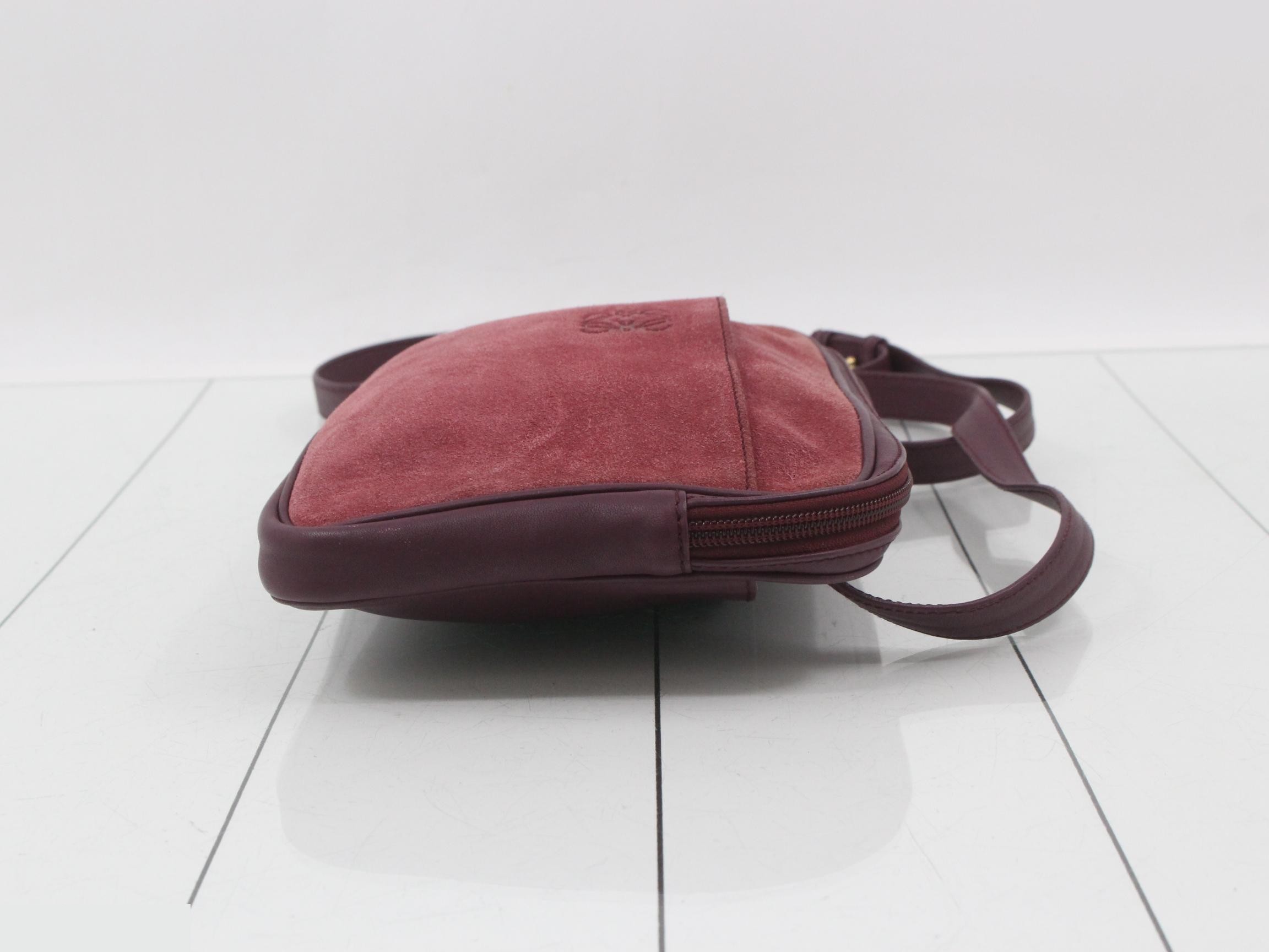 Anagram Shoulder Bag, Bordeaux Suede Leather — view 3