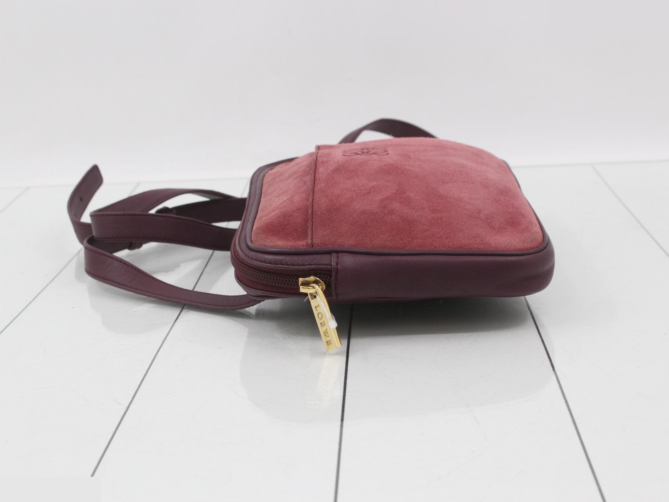 Anagram Shoulder Bag, Bordeaux Suede Leather — view 4