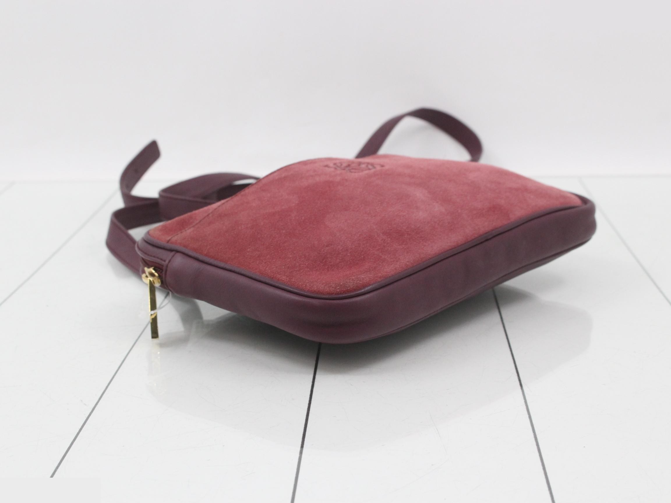 Anagram Shoulder Bag, Bordeaux Suede Leather — view 5