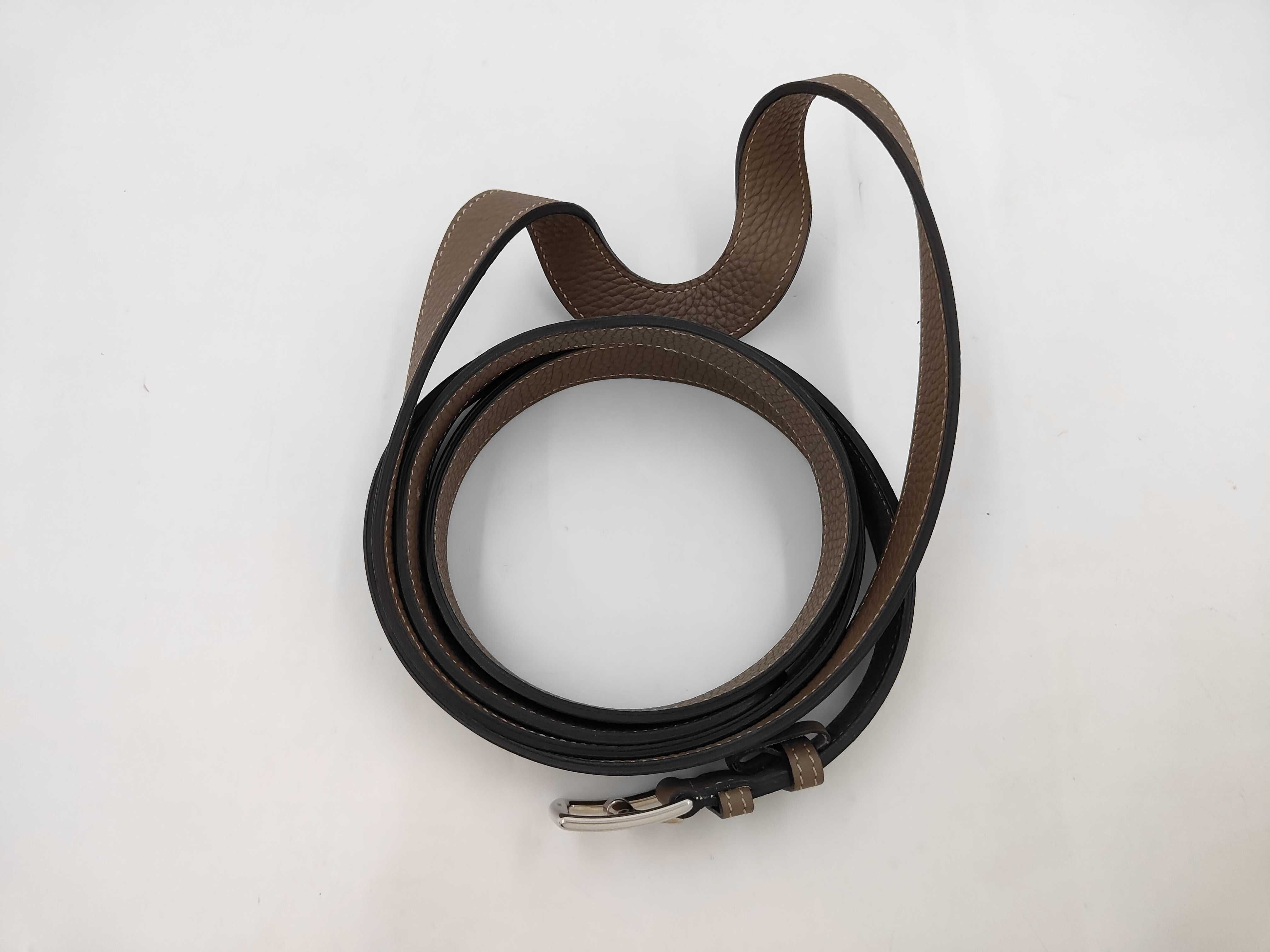 Etrivière double tour belt Etoupe silver hardware Taurillon Clemence belt — view 2