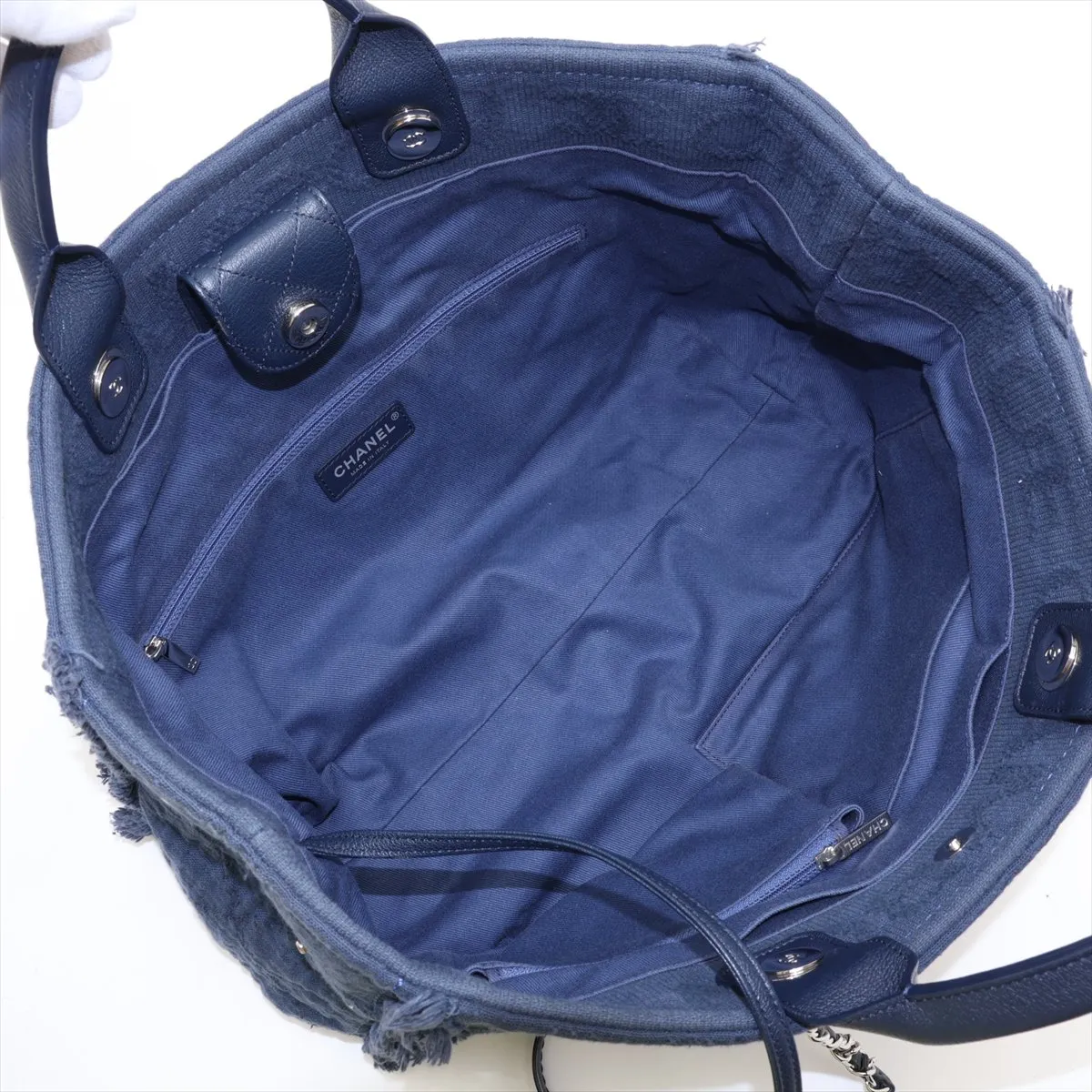 Large Shopping Bag, Mixed Fiber 2-Way Tote Bag, Blue, Silver Hardware, 25313609, Serial Number 25 — view 9