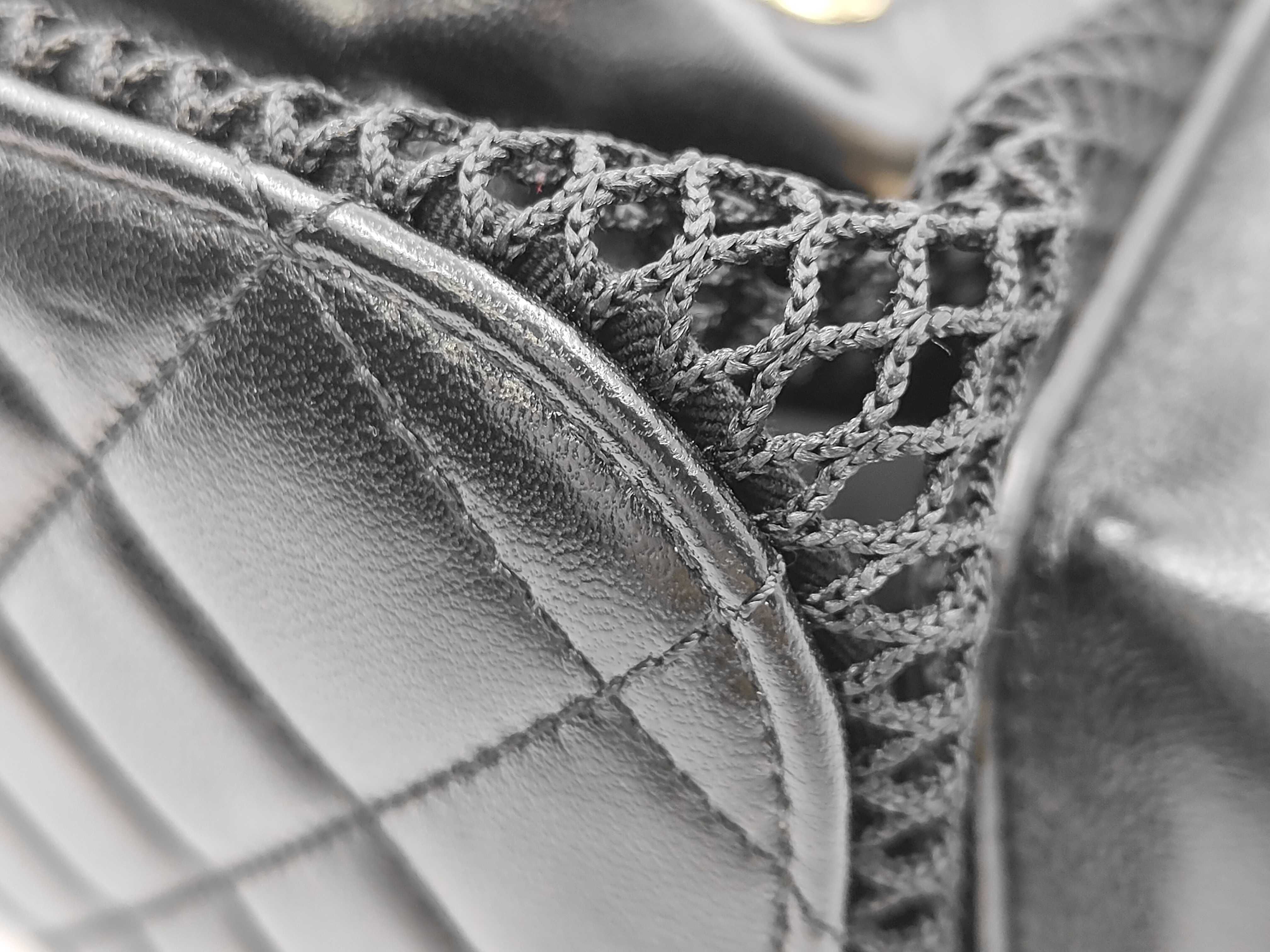 Matelassé Mesh Backpack, Black with Gold Hardware, Random Serial Number, Rucksack — view 7