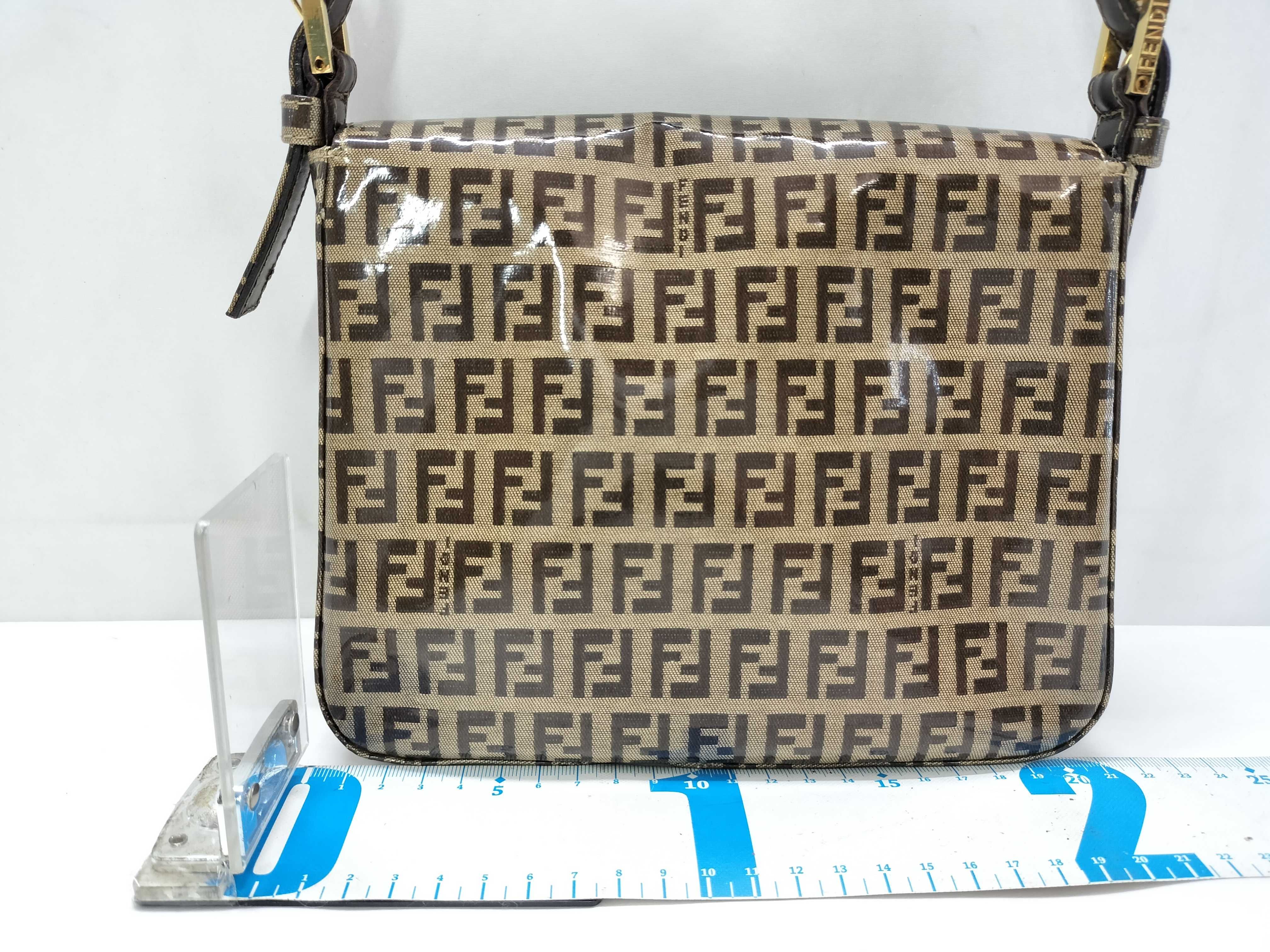 Zucca pattern Fendi Zucchino PVC coated canvas one-shoulder bag Beige x Brown Gold hardware FF logo Shoulder bag — view 2