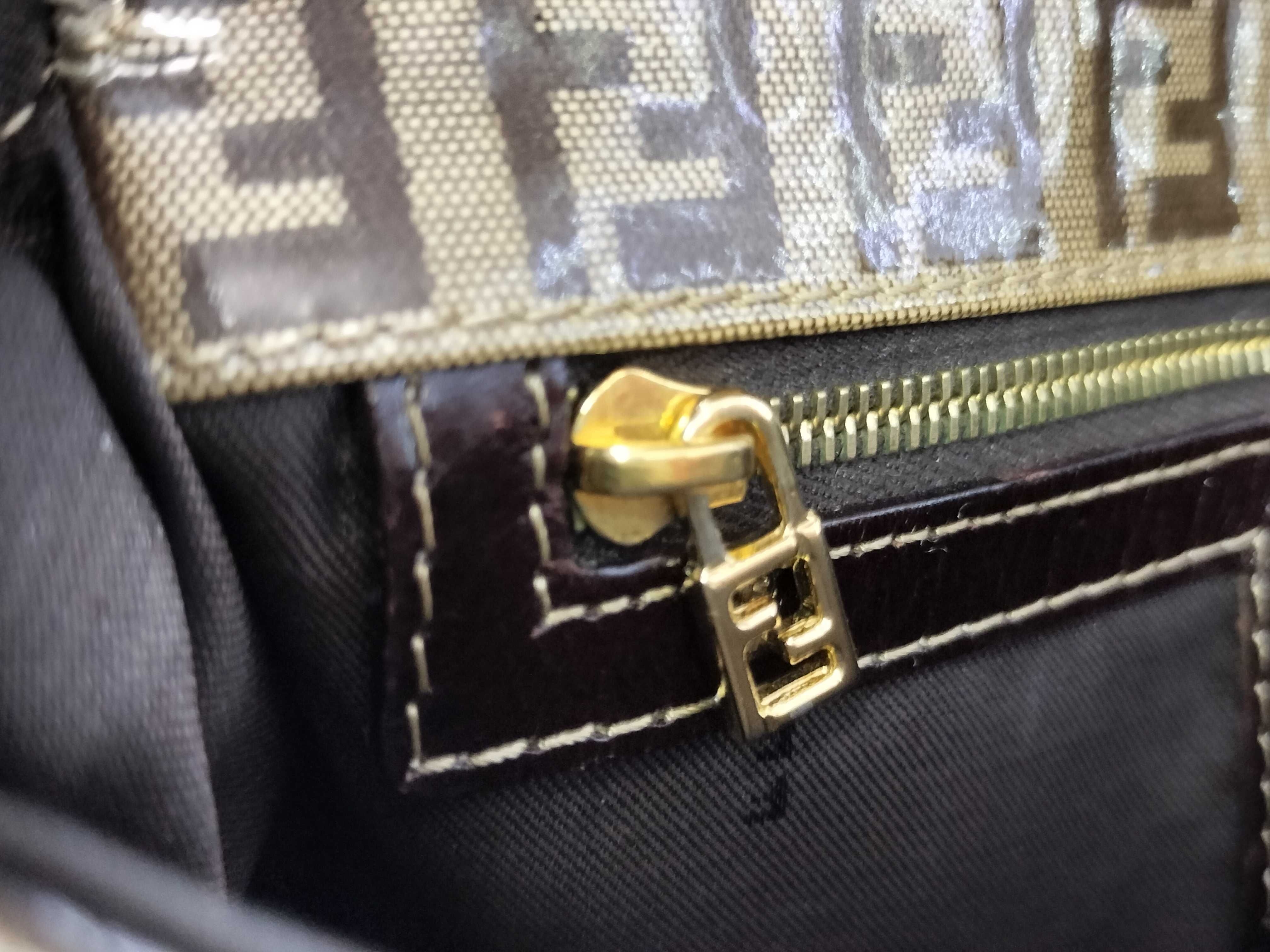 Zucca pattern Fendi Zucchino PVC coated canvas one-shoulder bag Beige x Brown Gold hardware FF logo Shoulder bag — view 11