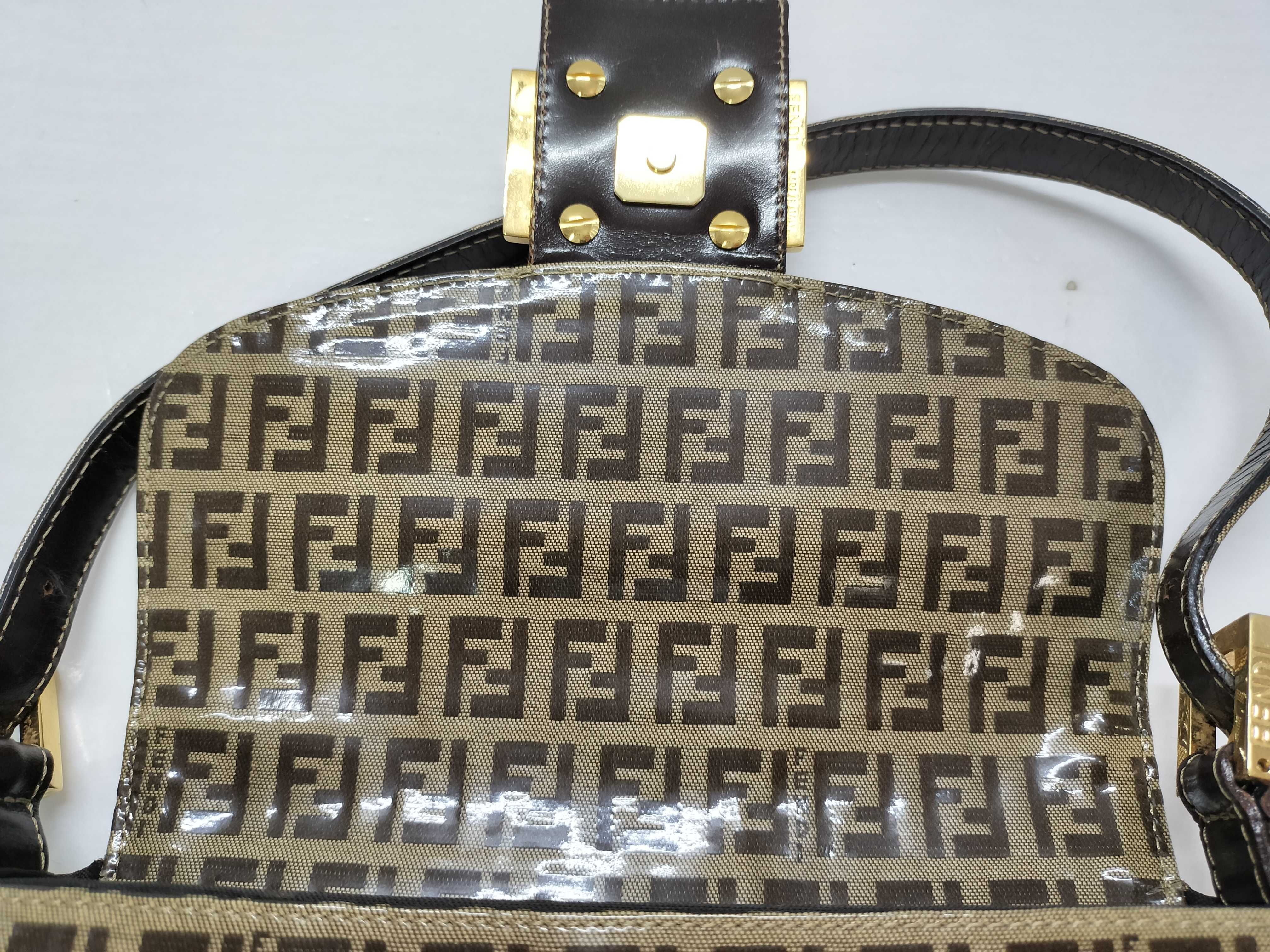 Zucca pattern Fendi Zucchino PVC coated canvas one-shoulder bag Beige x Brown Gold hardware FF logo Shoulder bag — view 12