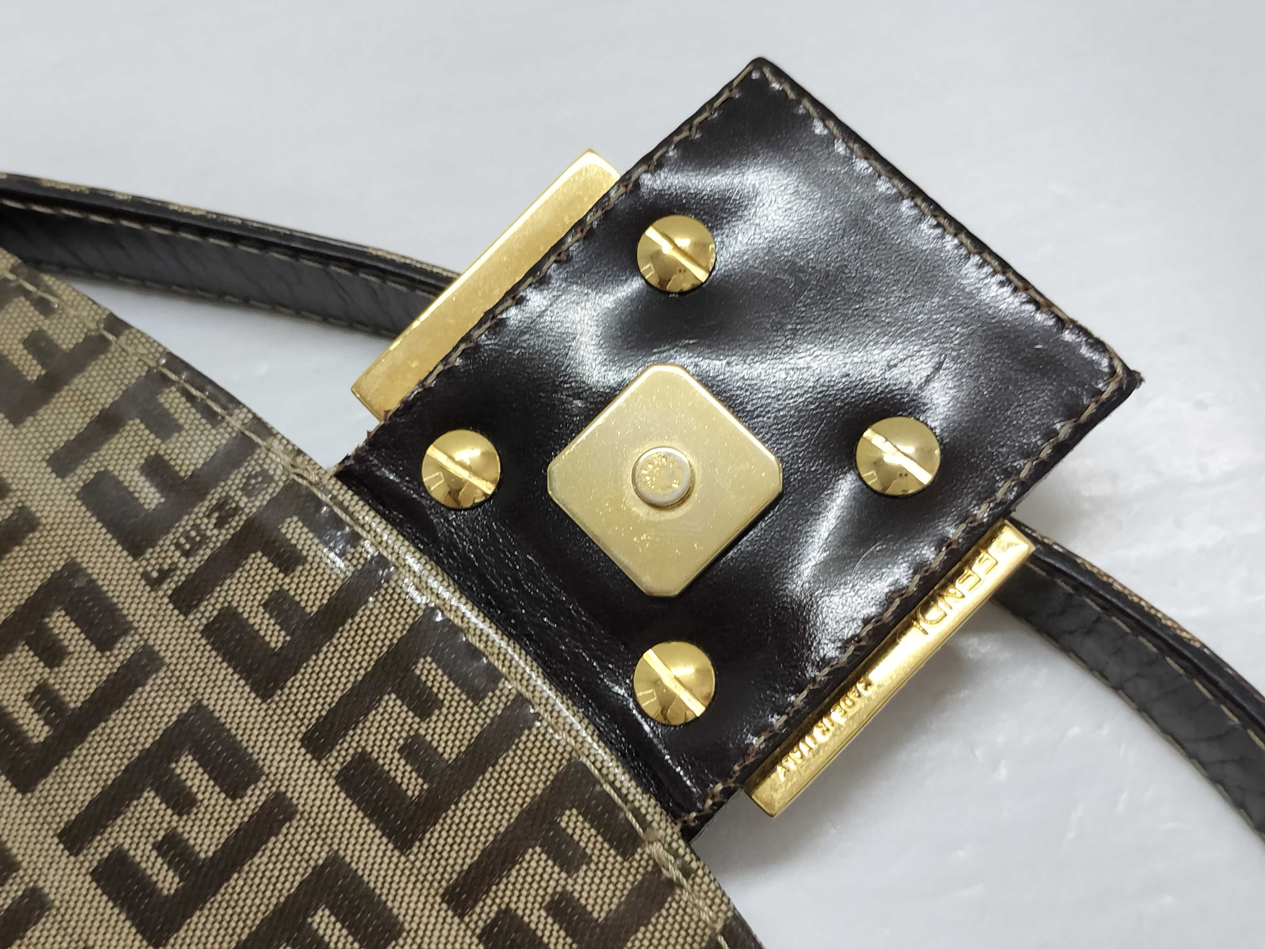 Zucca pattern Fendi Zucchino PVC coated canvas one-shoulder bag Beige x Brown Gold hardware FF logo Shoulder bag — view 14