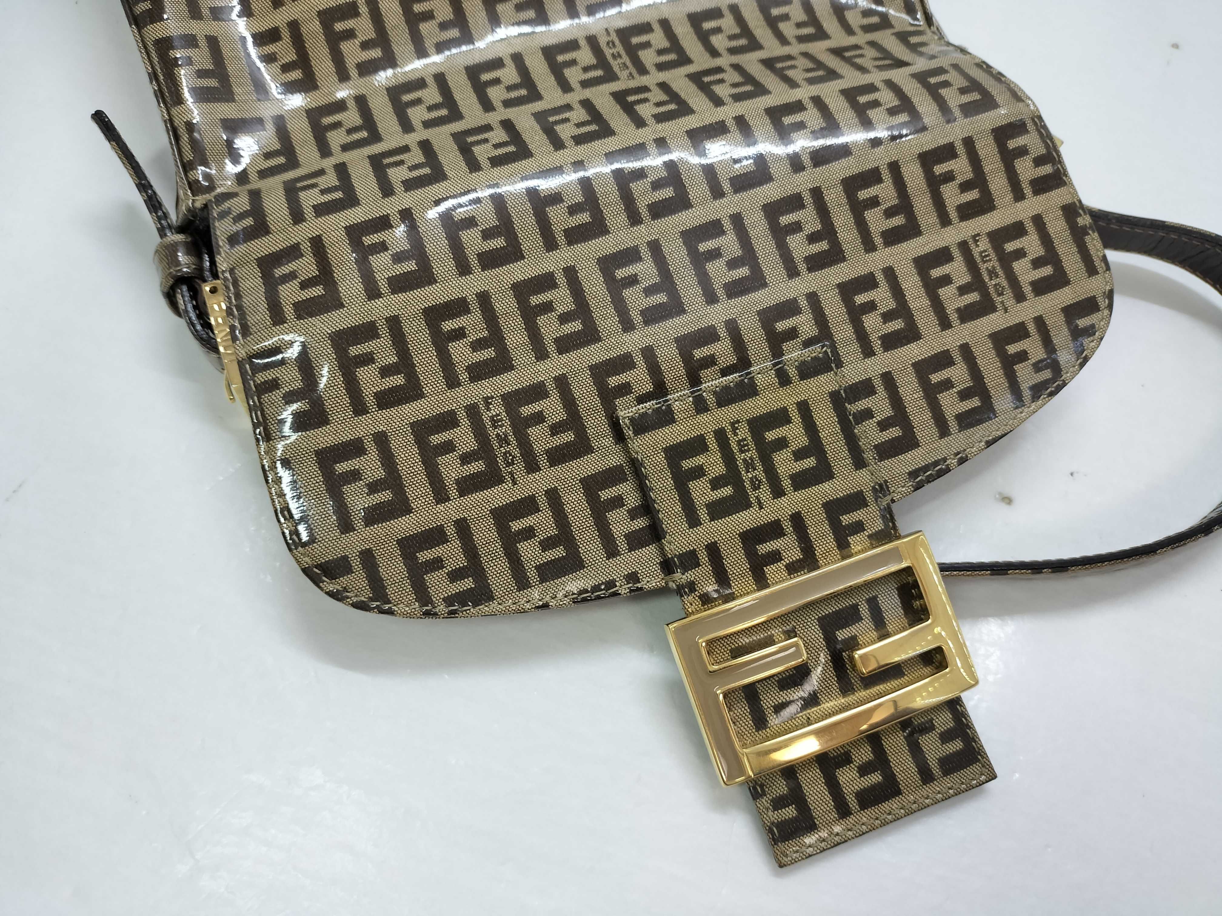 Zucca pattern Fendi Zucchino PVC coated canvas one-shoulder bag Beige x Brown Gold hardware FF logo Shoulder bag — view 15