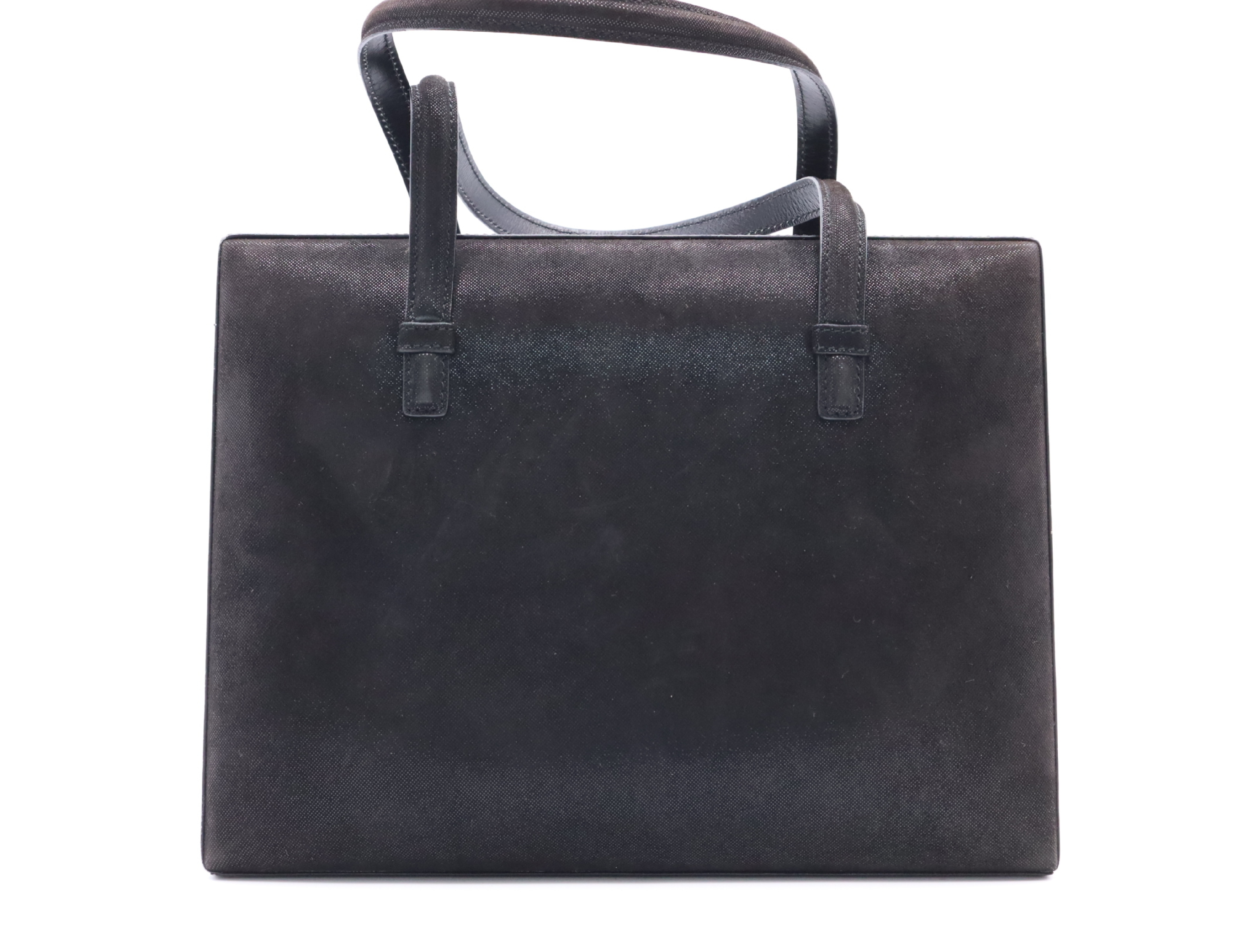 Suede Anagram Handbag, Black, with Dust Bag — view 2