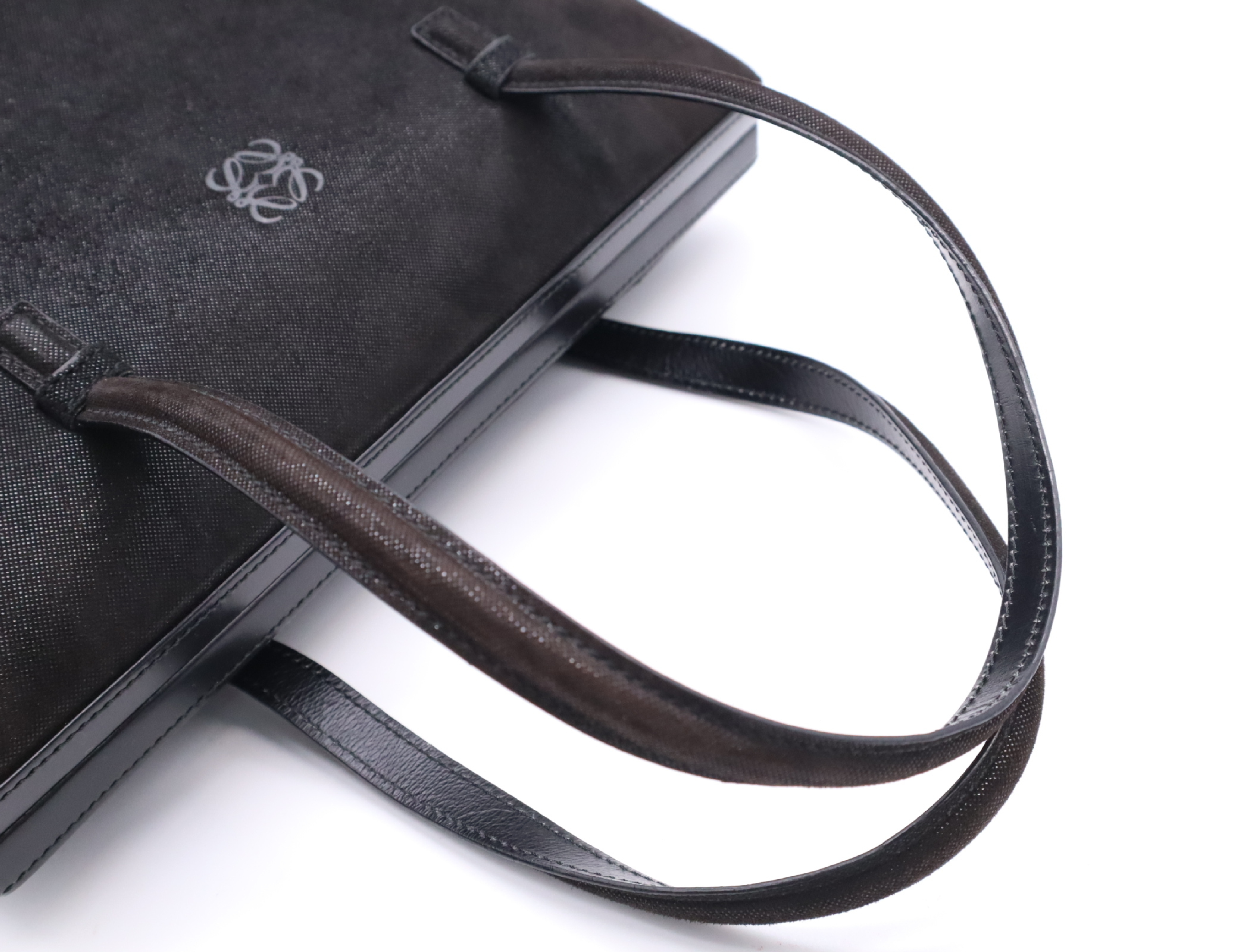 Suede Anagram Handbag, Black, with Dust Bag — view 12